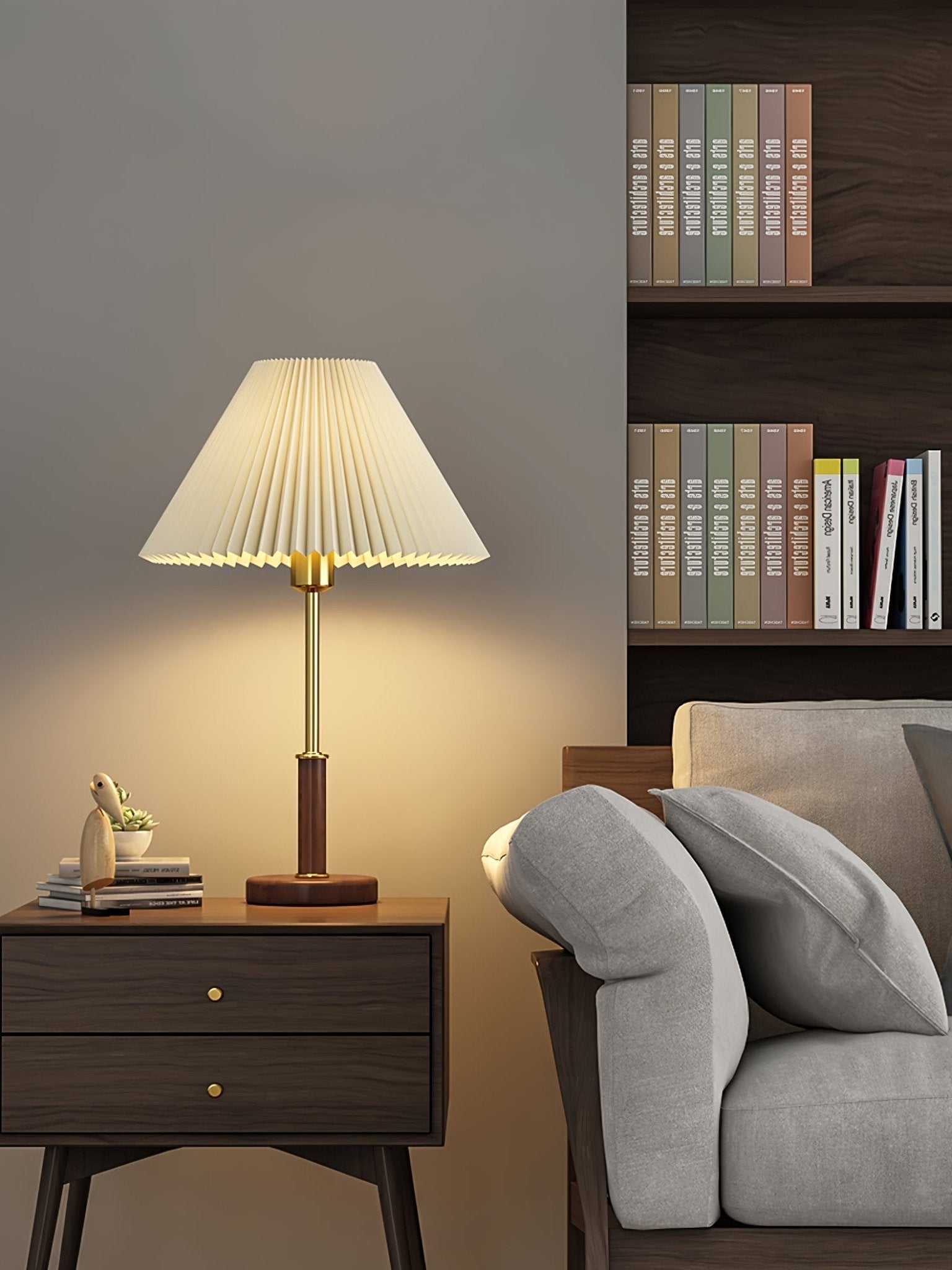 Fiora Pleated Walnut Table Lamp-Neutral Decor