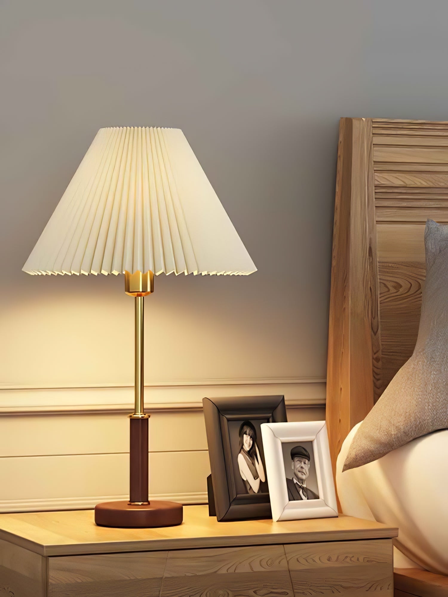 Fiora Pleated Walnut Table Lamp-Neutral Decor