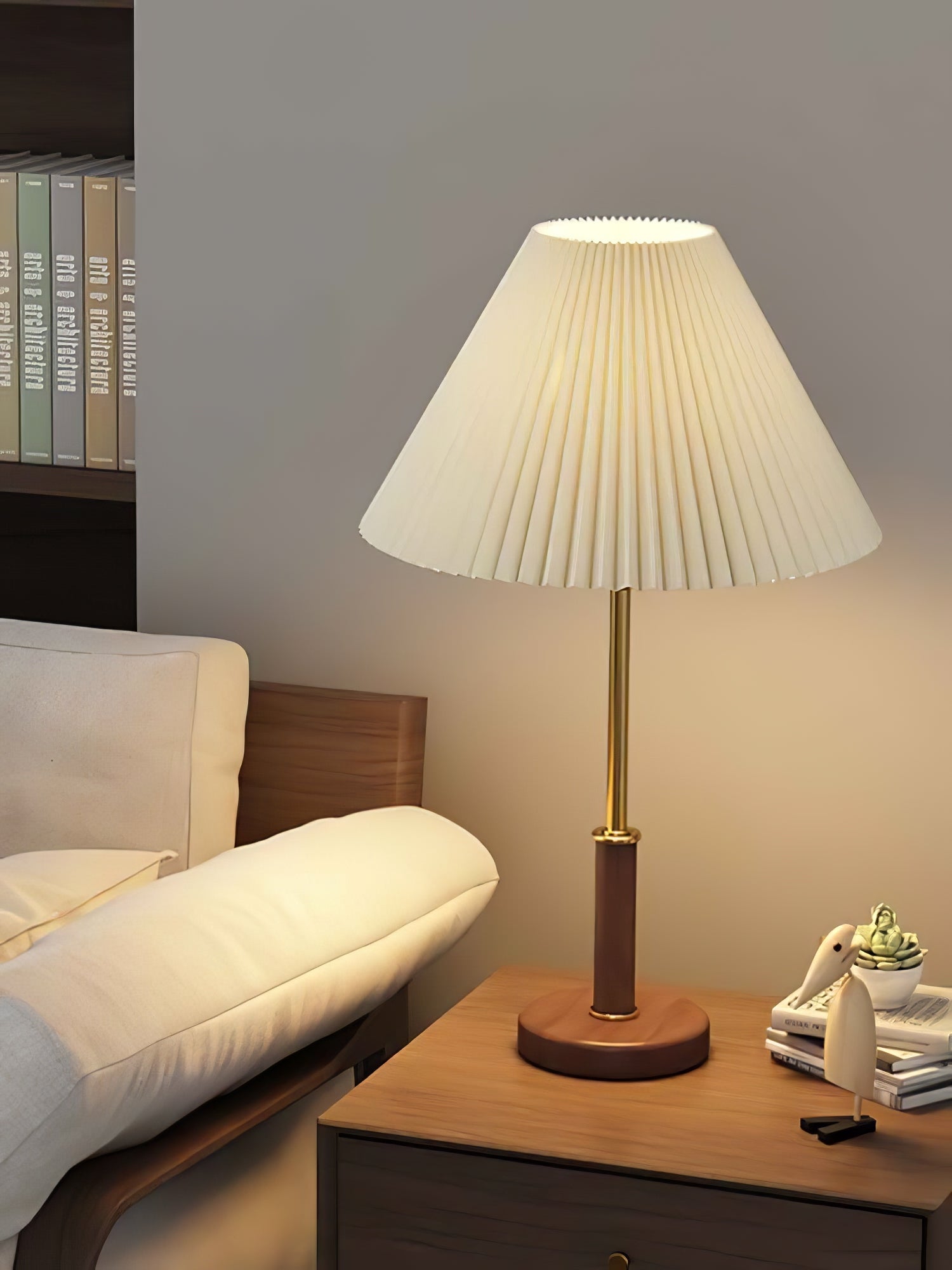 Fiora Pleated Walnut Table Lamp-Neutral Decor