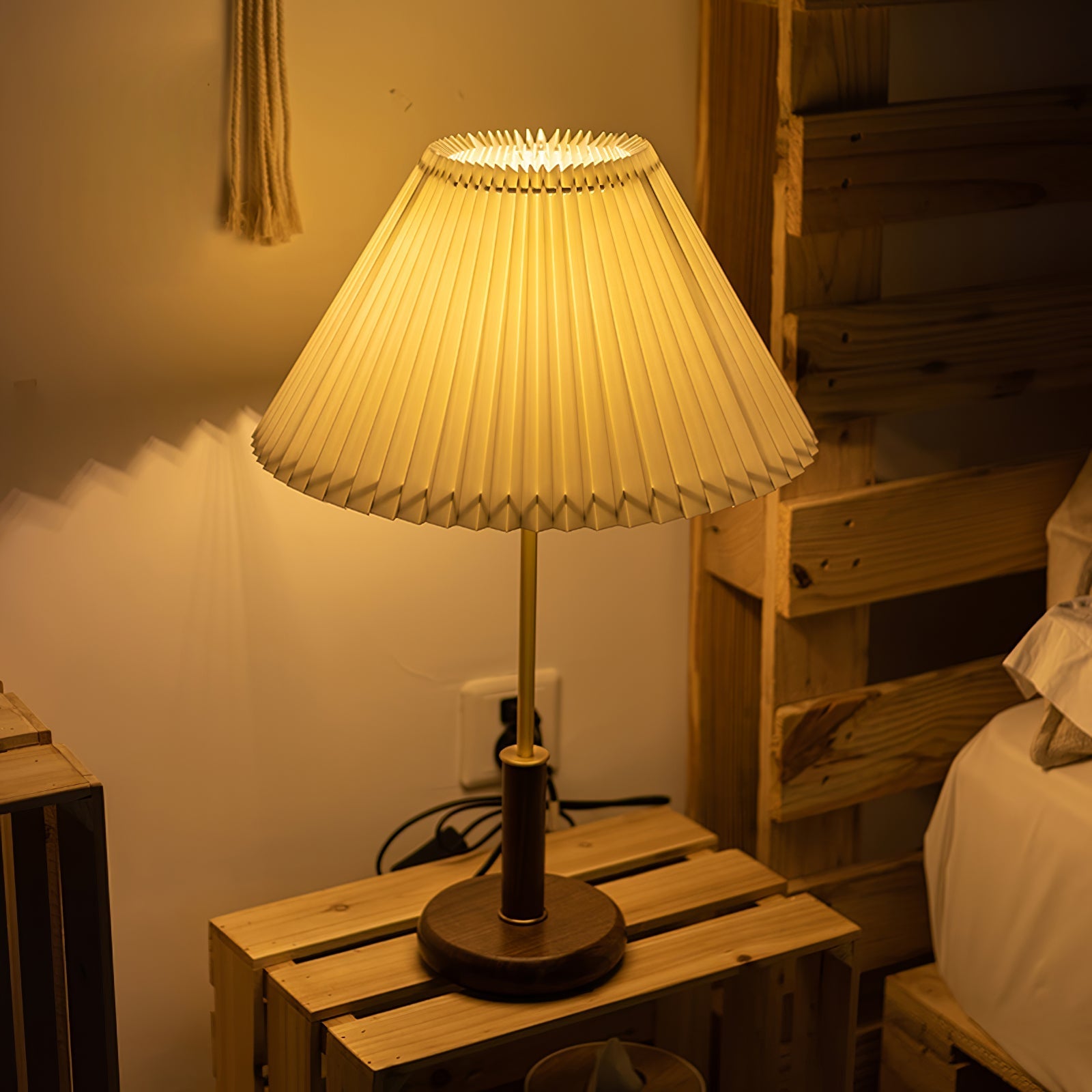 Fiora Pleated Walnut Table Lamp-Neutral Decor
