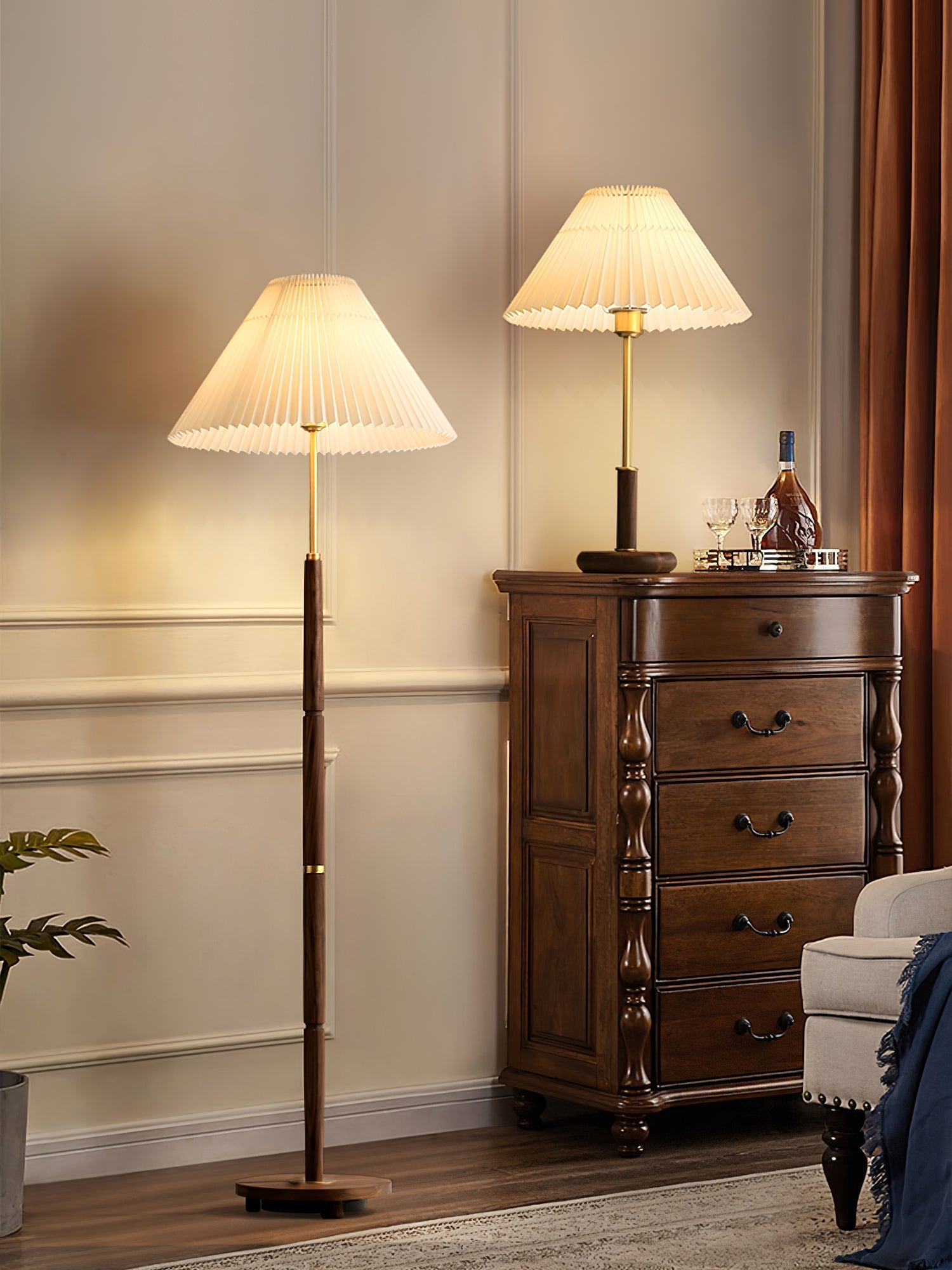 Fiora Pleated Walnut Table Lamp-Neutral Decor