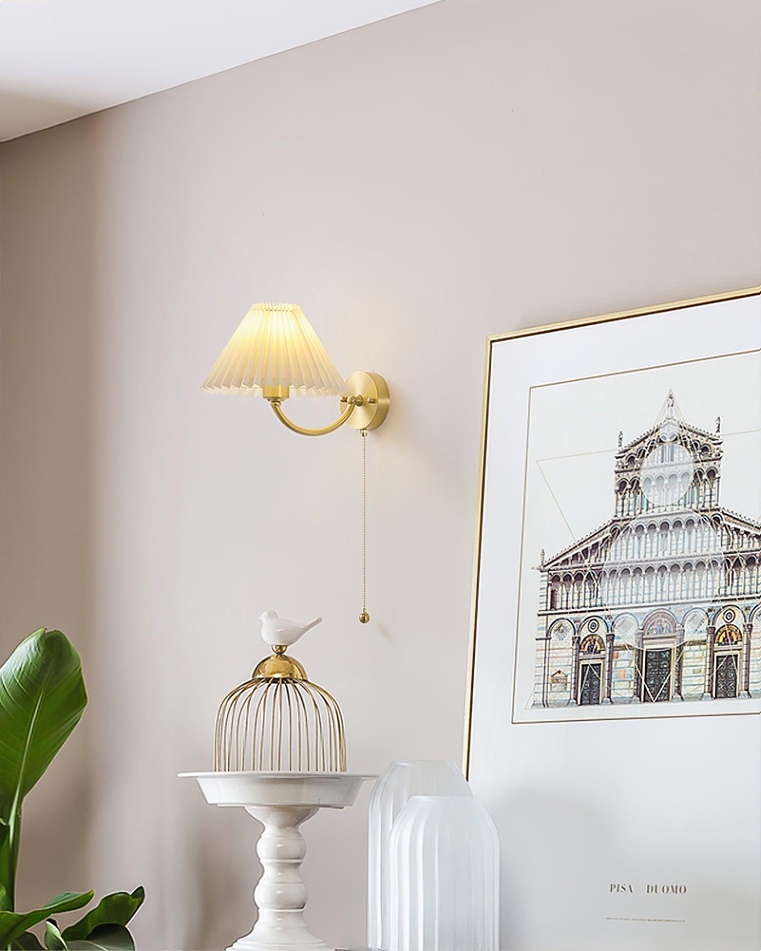 Dovrin Elegance Pleated Brass Fabric Wall Lamp-Neutral Decor