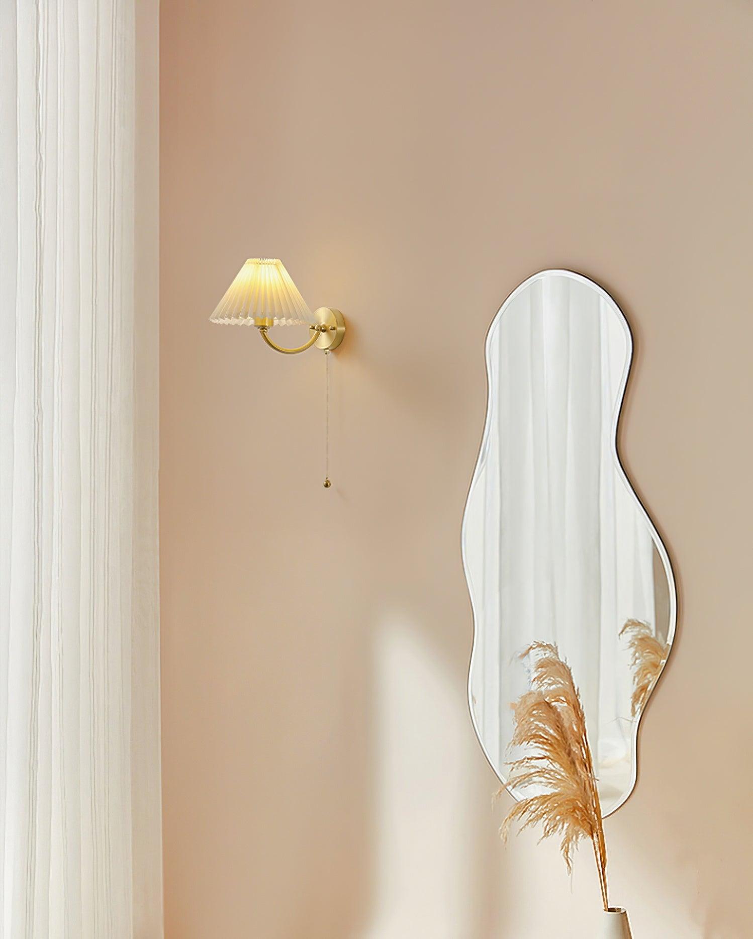 Dovrin Elegance Pleated Brass Fabric Wall Lamp-Neutral Decor