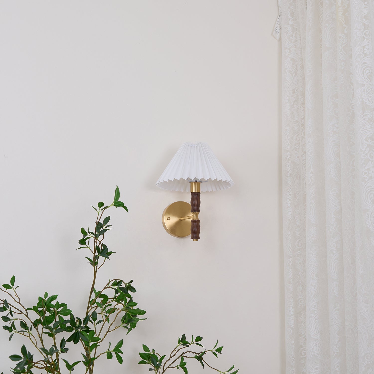 Liroxen Vintage Industrial Pleated Walnut Fabric Wall Light-Neutral Decor