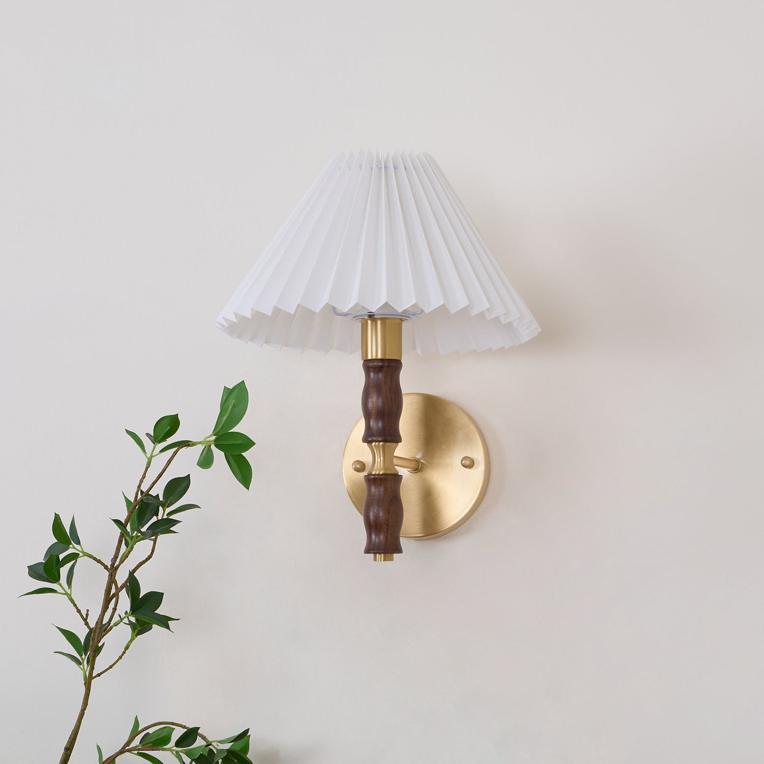 Liroxen Vintage Industrial Pleated Walnut Fabric Wall Light-Neutral Decor