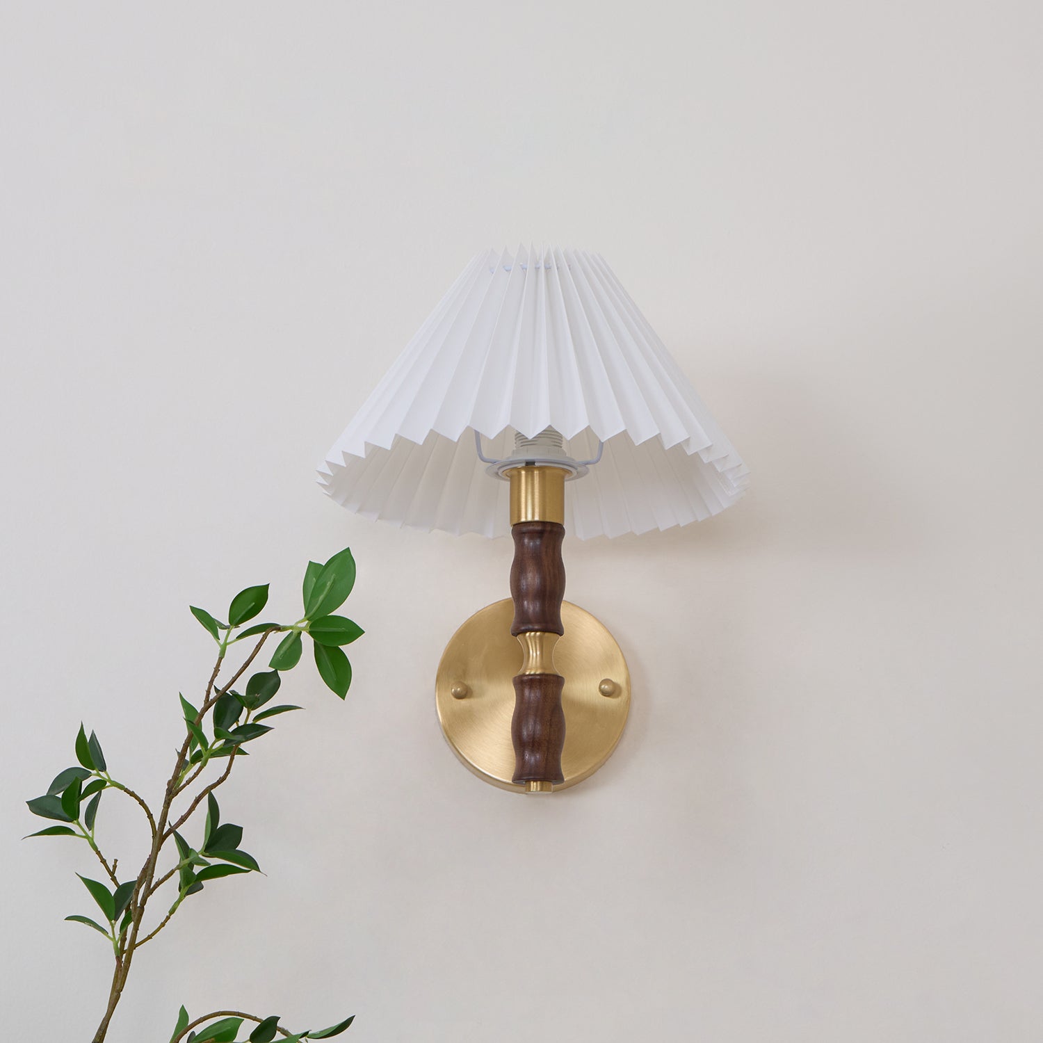 Liroxen Vintage Industrial Pleated Walnut Fabric Wall Light-Neutral Decor