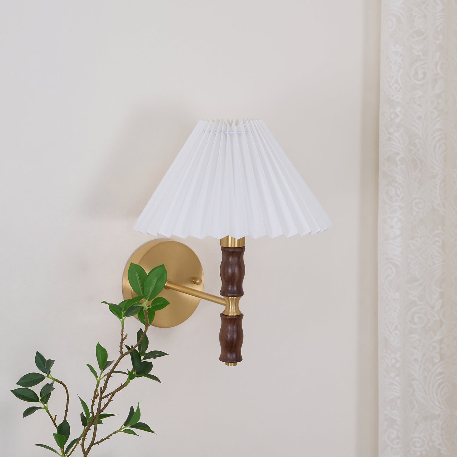 Liroxen Vintage Industrial Pleated Walnut Fabric Wall Light-Neutral Decor