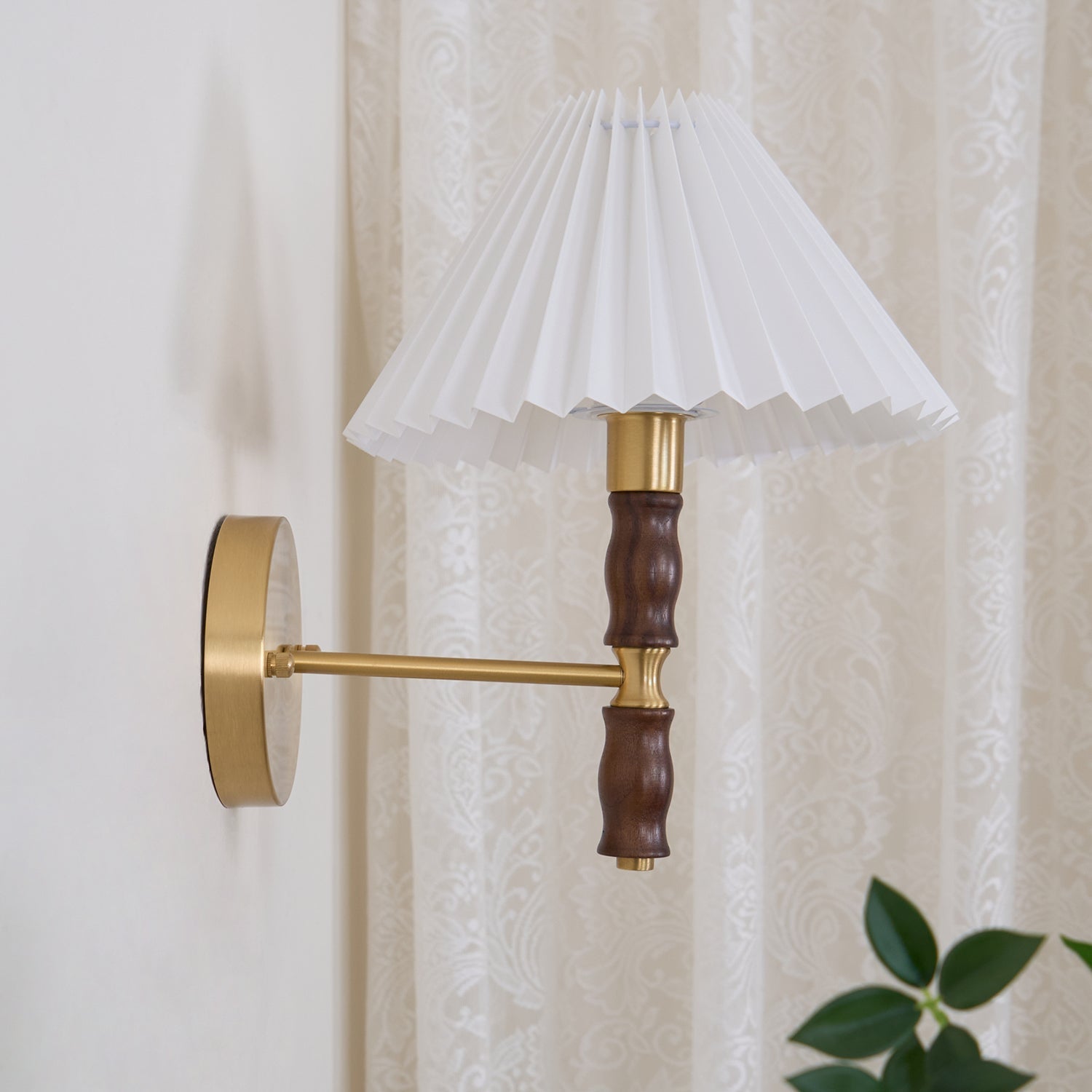 Liroxen Vintage Industrial Pleated Walnut Fabric Wall Light-Neutral Decor
