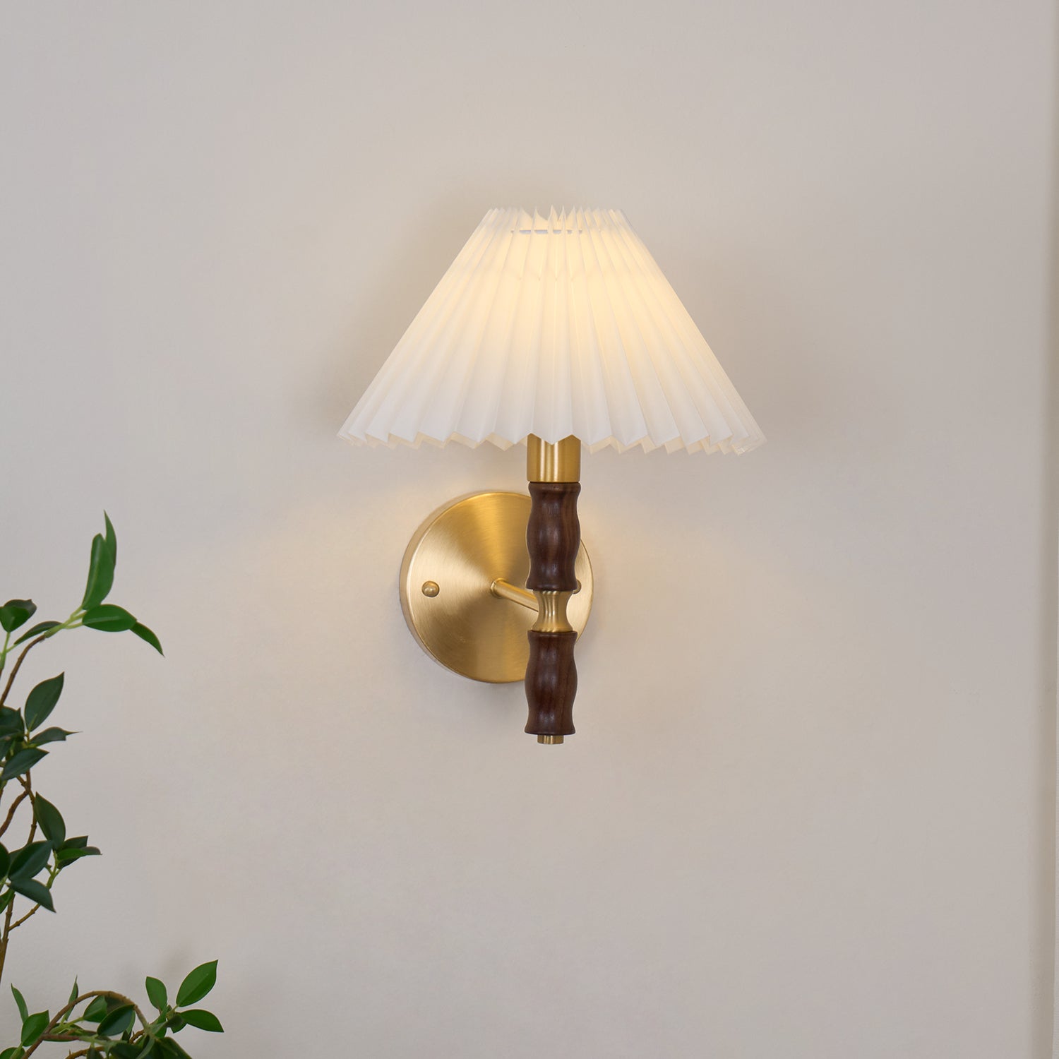 Liroxen Vintage Industrial Pleated Walnut Fabric Wall Light-Neutral Decor