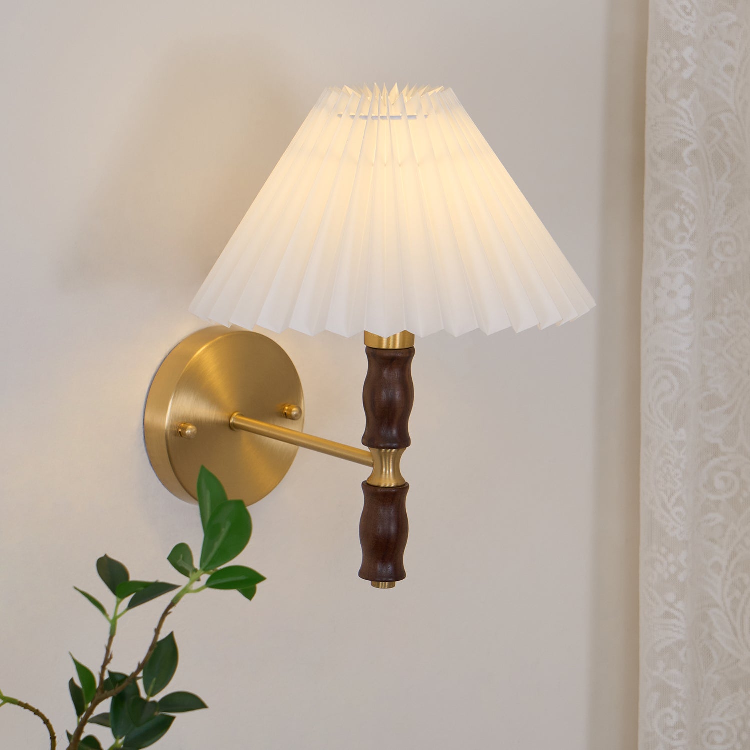 Liroxen Vintage Industrial Pleated Walnut Fabric Wall Light-Neutral Decor