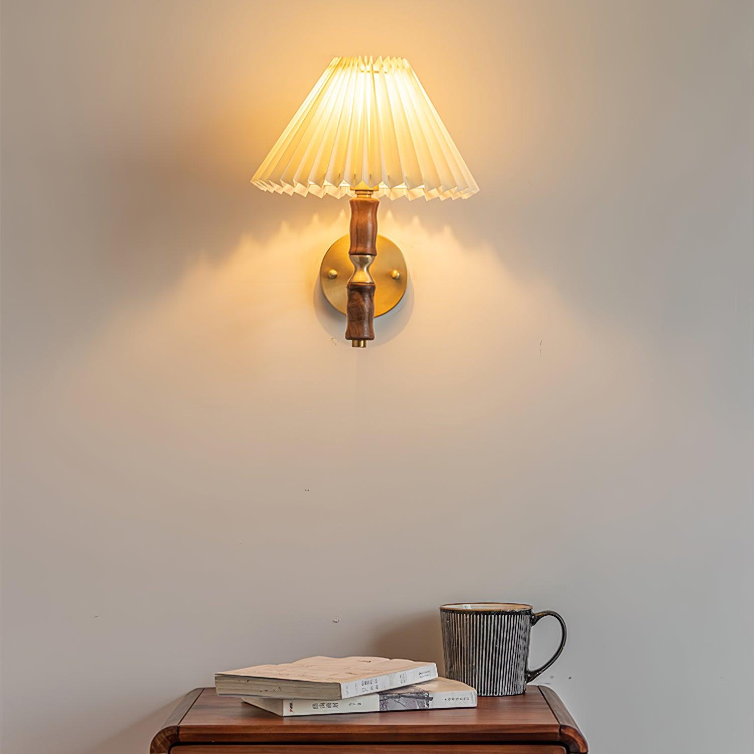 Liroxen Vintage Industrial Pleated Walnut Fabric Wall Light-Neutral Decor