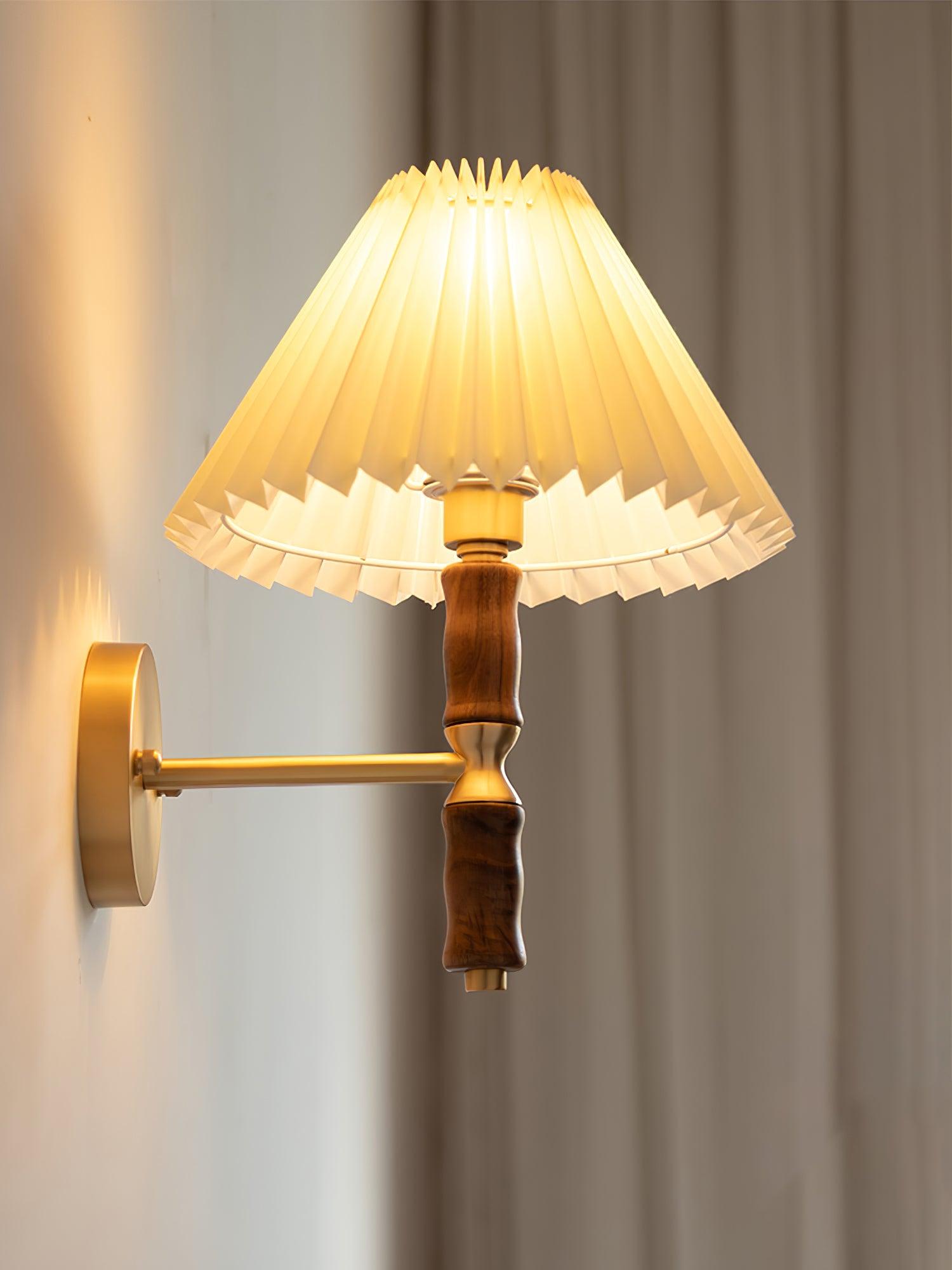 Liroxen Vintage Industrial Pleated Walnut Fabric Wall Light-Neutral Decor