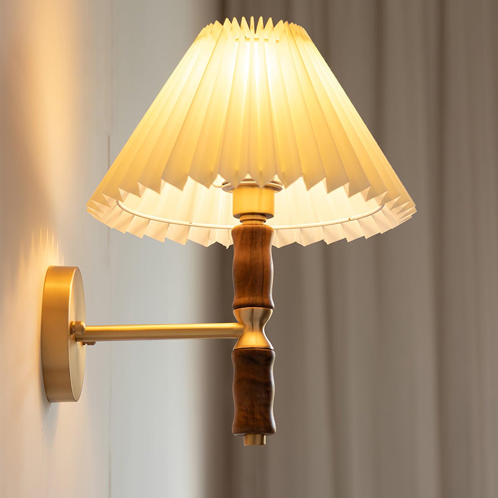 Liroxen Vintage Industrial Pleated Walnut Fabric Wall Light-Neutral Decor