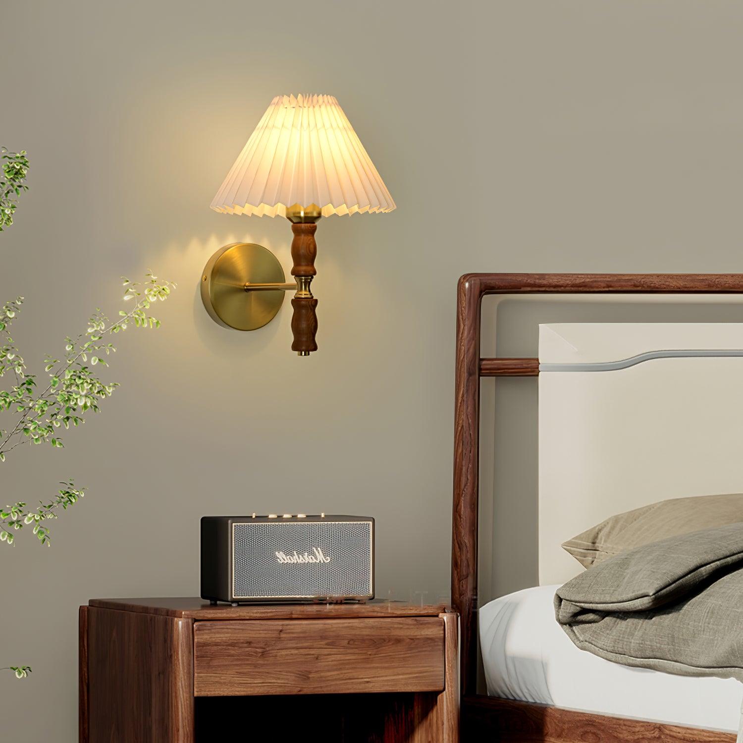 Liroxen Vintage Industrial Pleated Walnut Fabric Wall Light-Neutral Decor