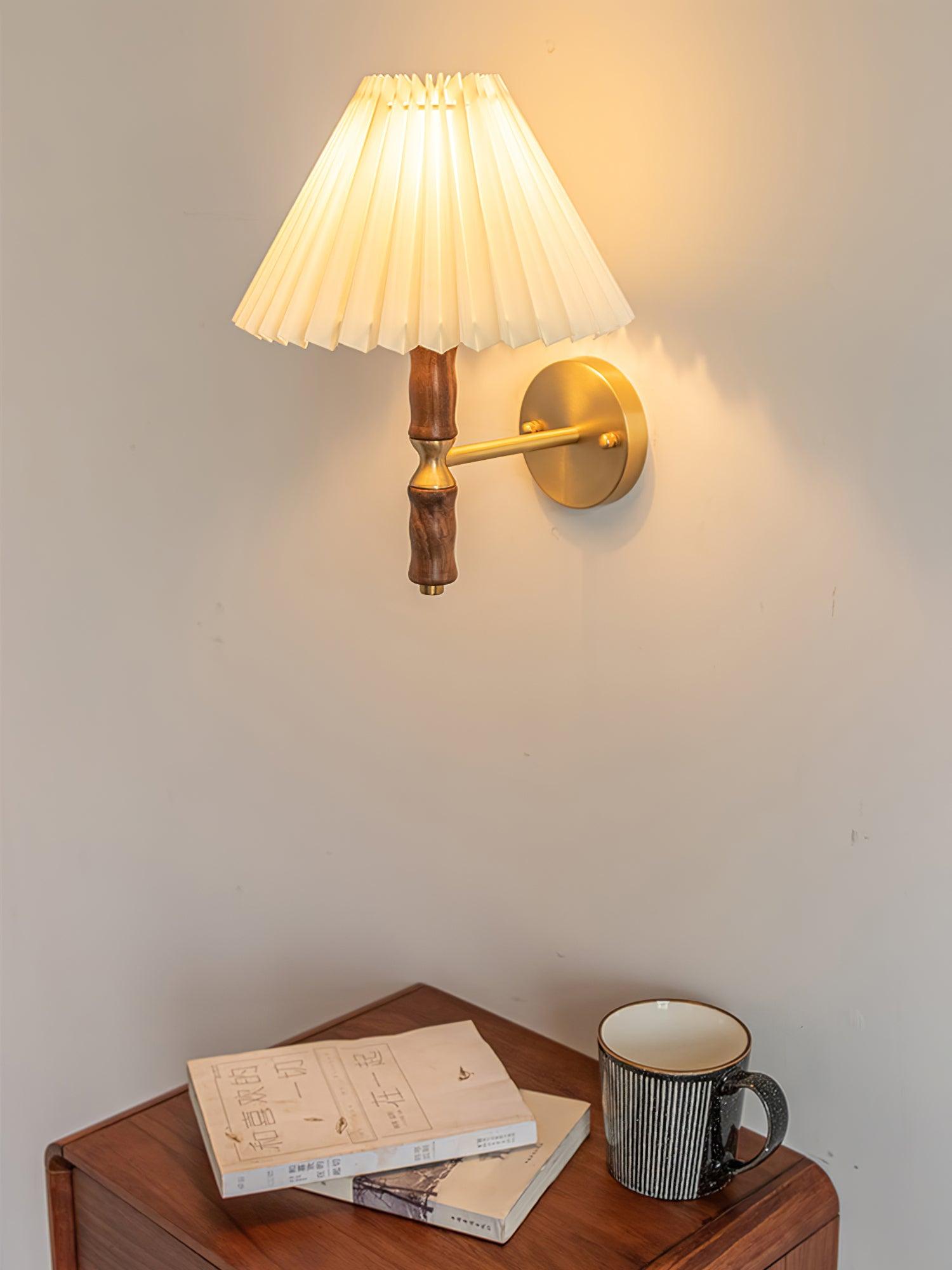 Liroxen Vintage Industrial Pleated Walnut Fabric Wall Light-Neutral Decor