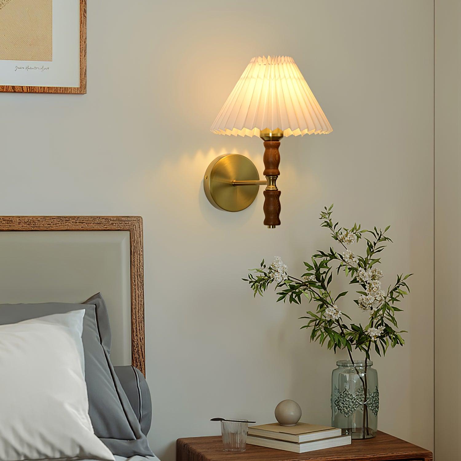 Liroxen Vintage Industrial Pleated Walnut Fabric Wall Light-Neutral Decor