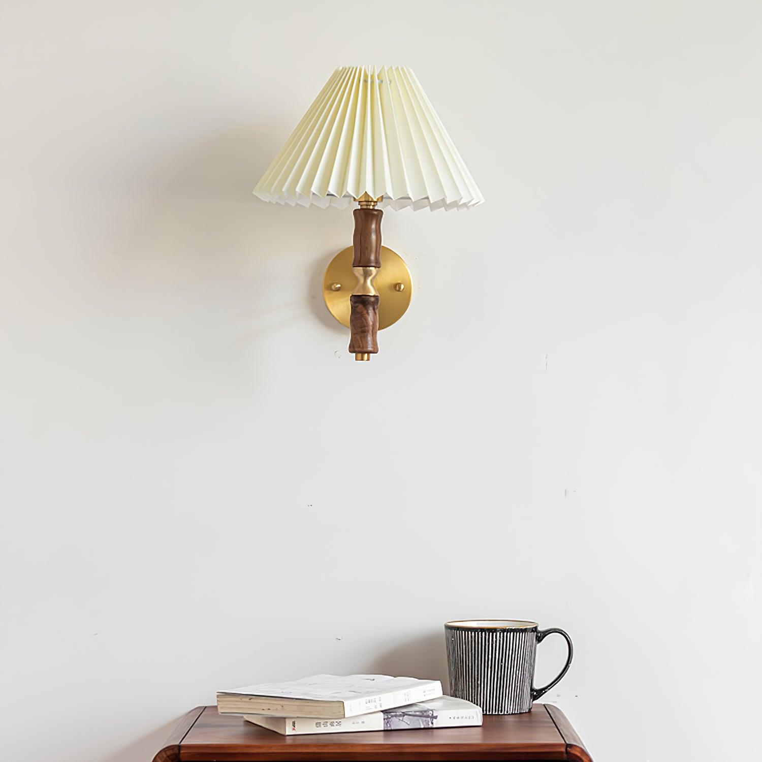 Liroxen Vintage Industrial Pleated Walnut Fabric Wall Light-Neutral Decor