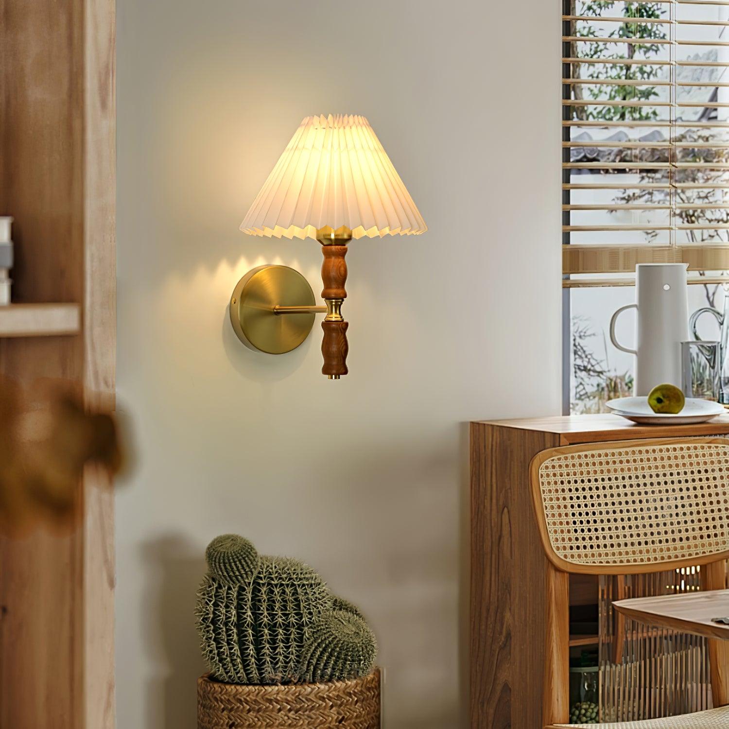 Liroxen Vintage Industrial Pleated Walnut Fabric Wall Light-Neutral Decor