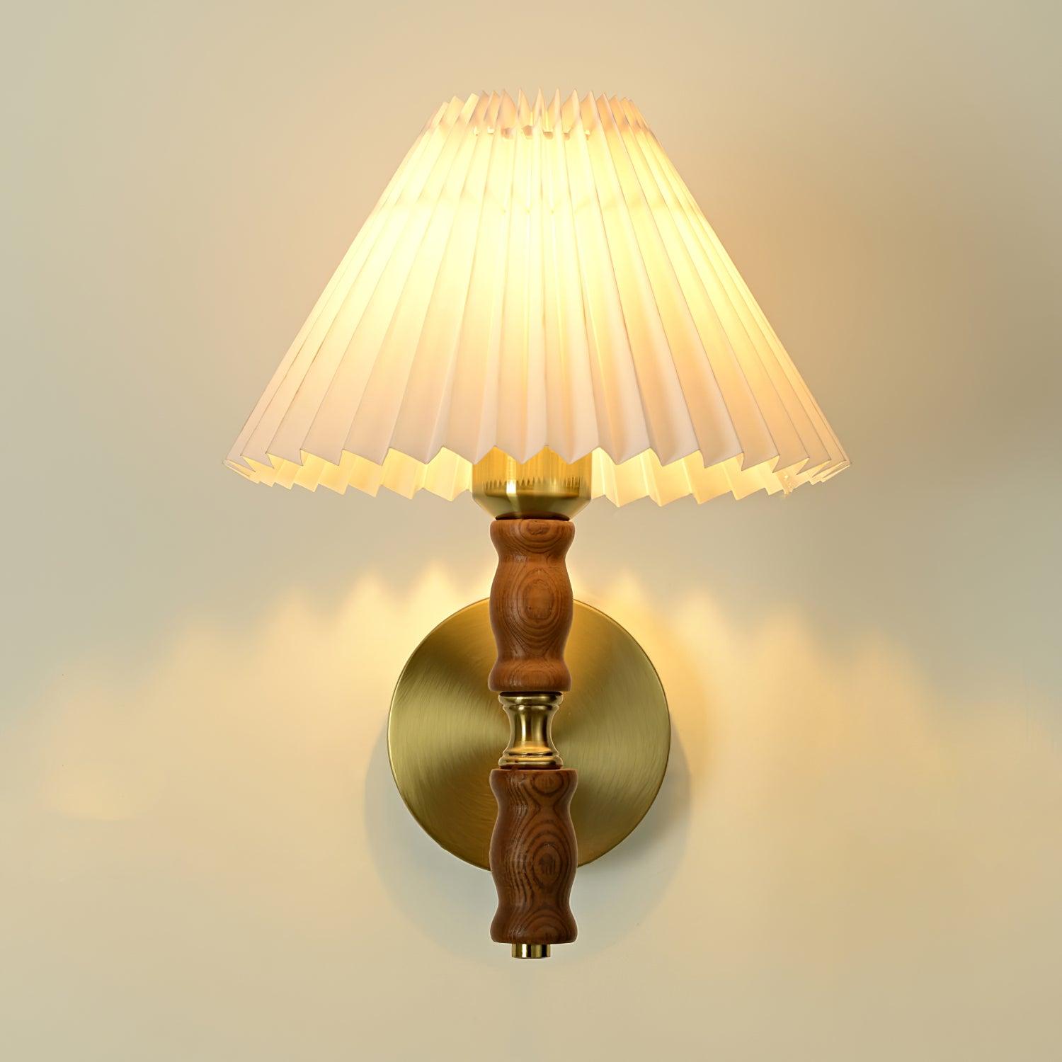 Liroxen Vintage Industrial Pleated Walnut Fabric Wall Light-Neutral Decor