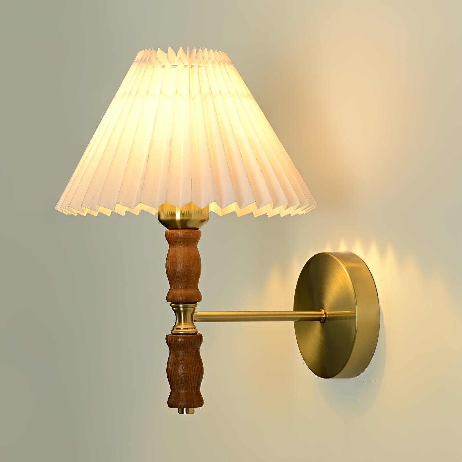 Liroxen Vintage Industrial Pleated Walnut Fabric Wall Light-Neutral Decor