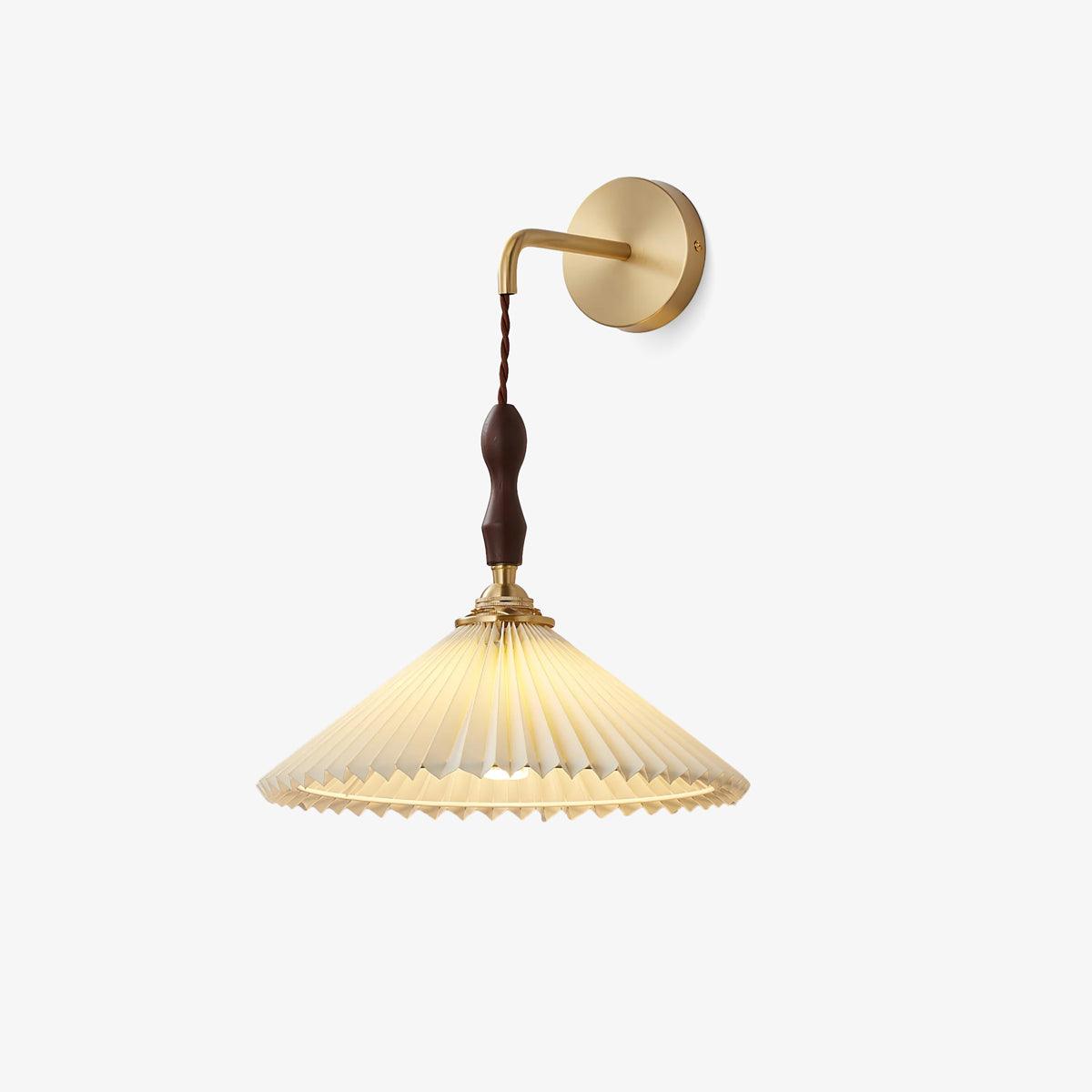 Mordan Premium Elegance Pleated Walnut Wooden Wall Lamp-Neutral Decor