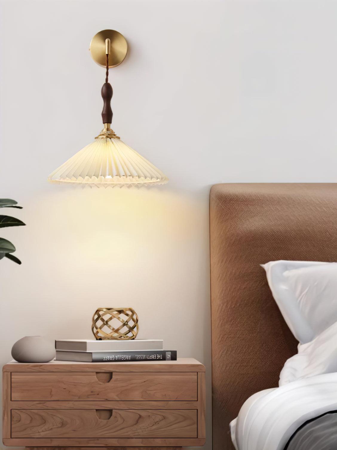 Mordan Premium Elegance Pleated Walnut Wooden Wall Lamp-Neutral Decor