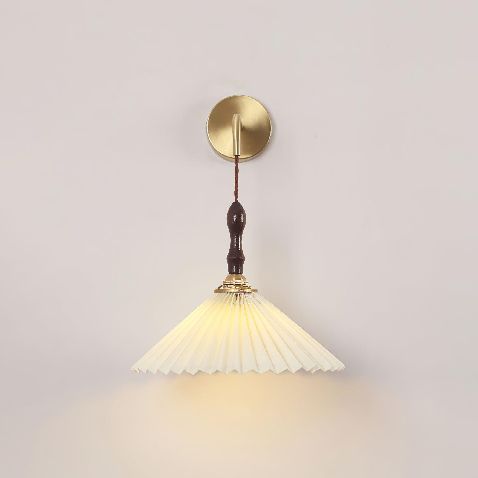Mordan Premium Elegance Pleated Walnut Wooden Wall Lamp-Neutral Decor