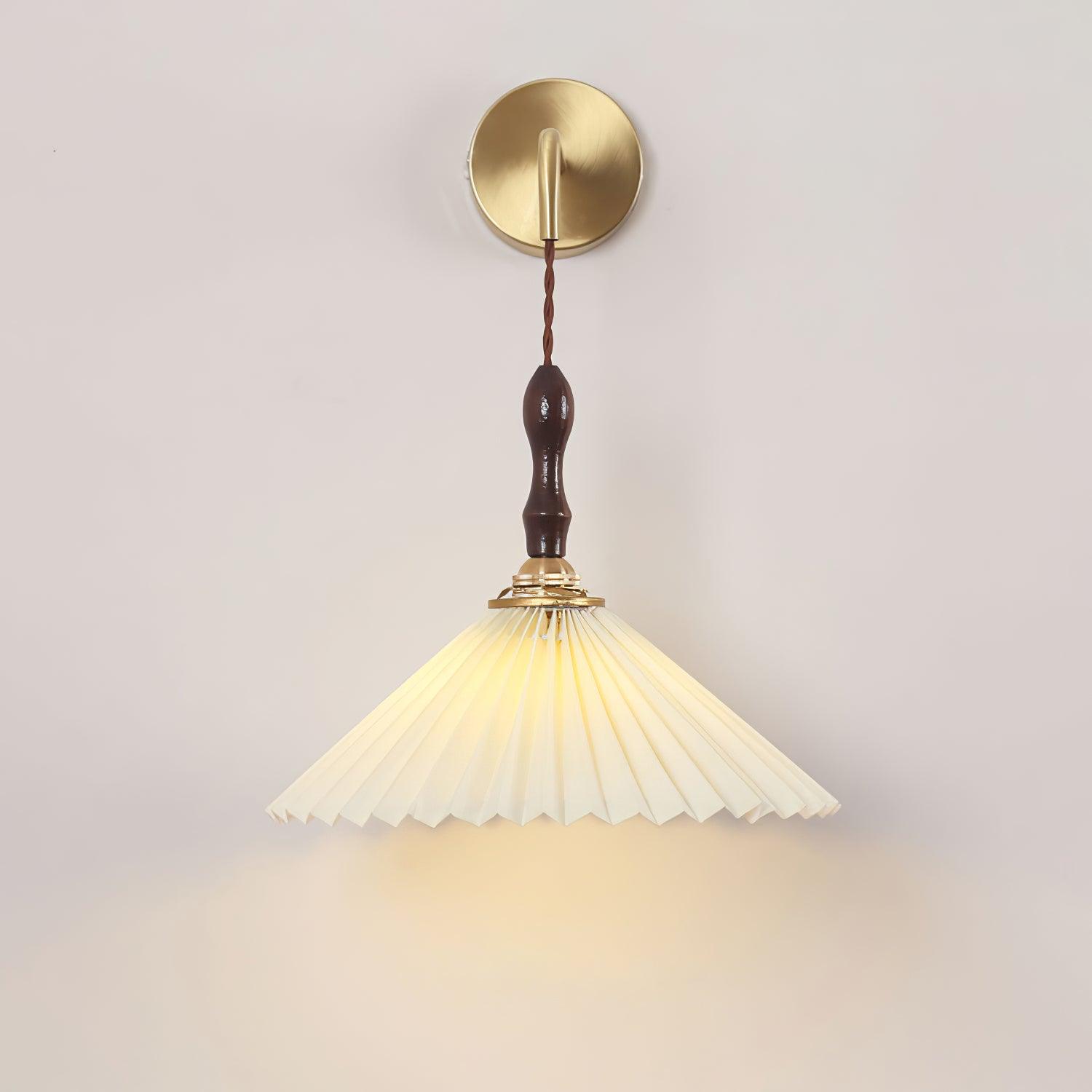 Mordan Premium Elegance Pleated Walnut Wooden Wall Lamp-Neutral Decor
