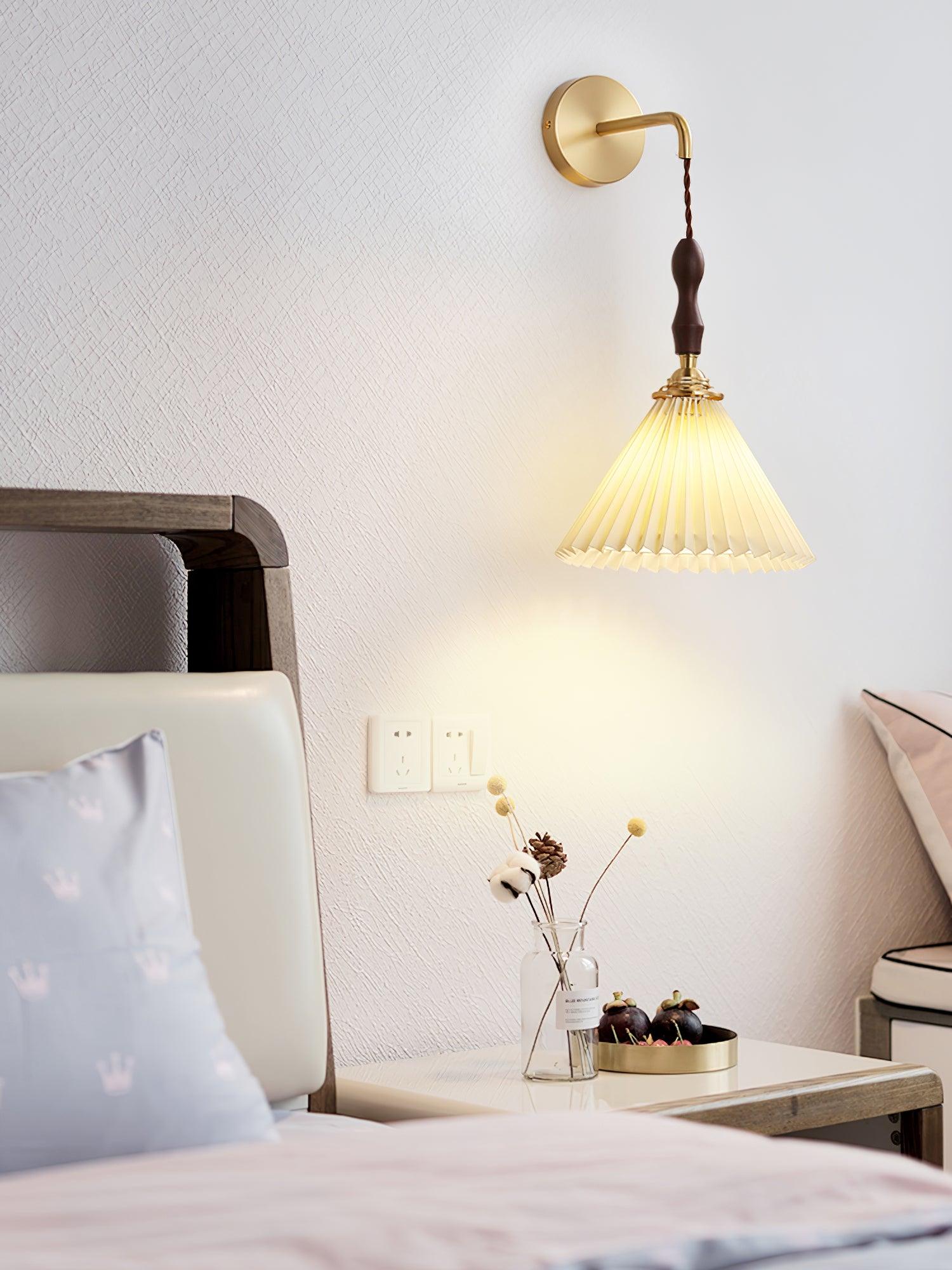 Mordan Premium Elegance Pleated Walnut Wooden Wall Lamp-Neutral Decor