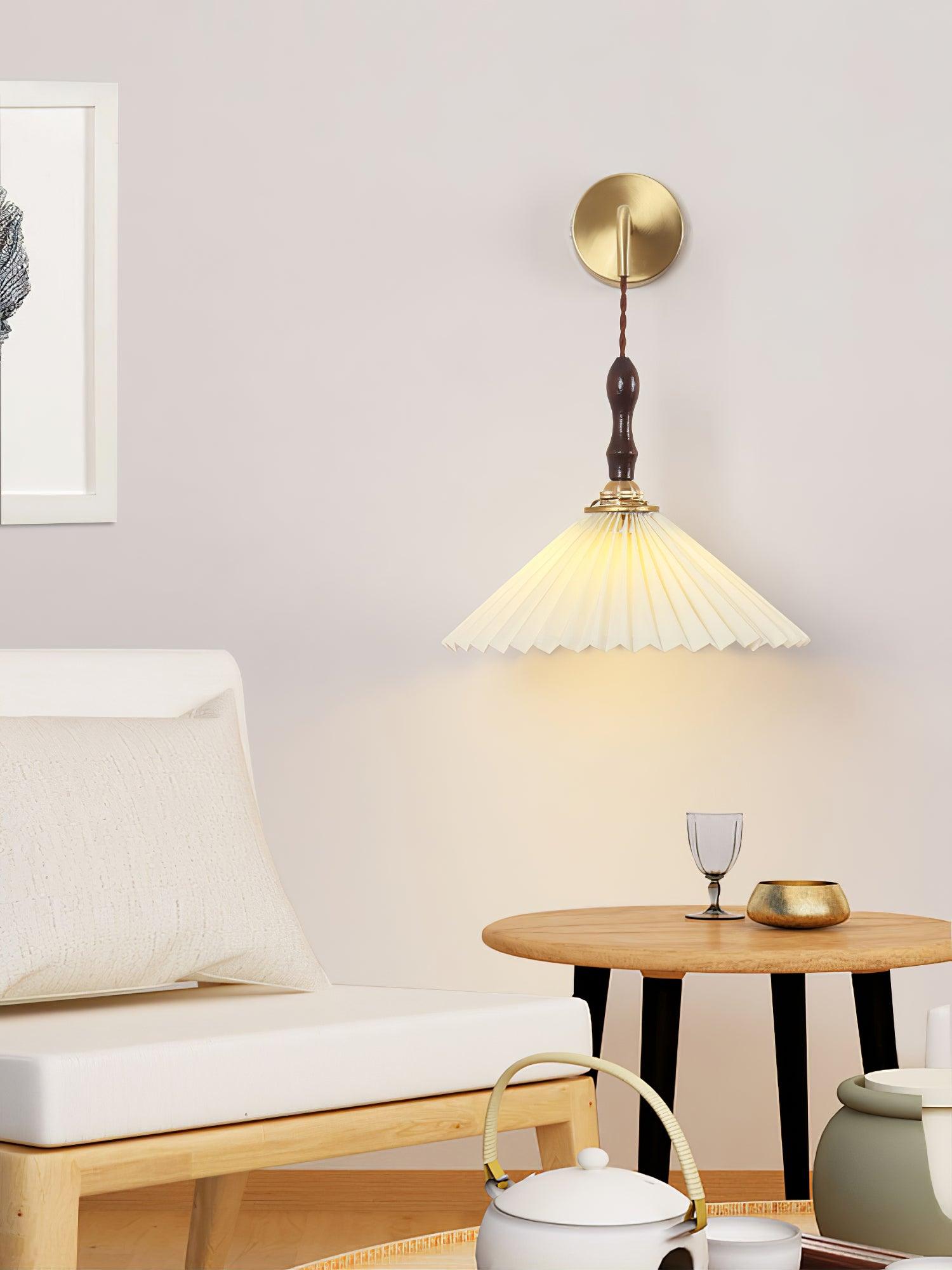 Mordan Premium Elegance Pleated Walnut Wooden Wall Lamp-Neutral Decor