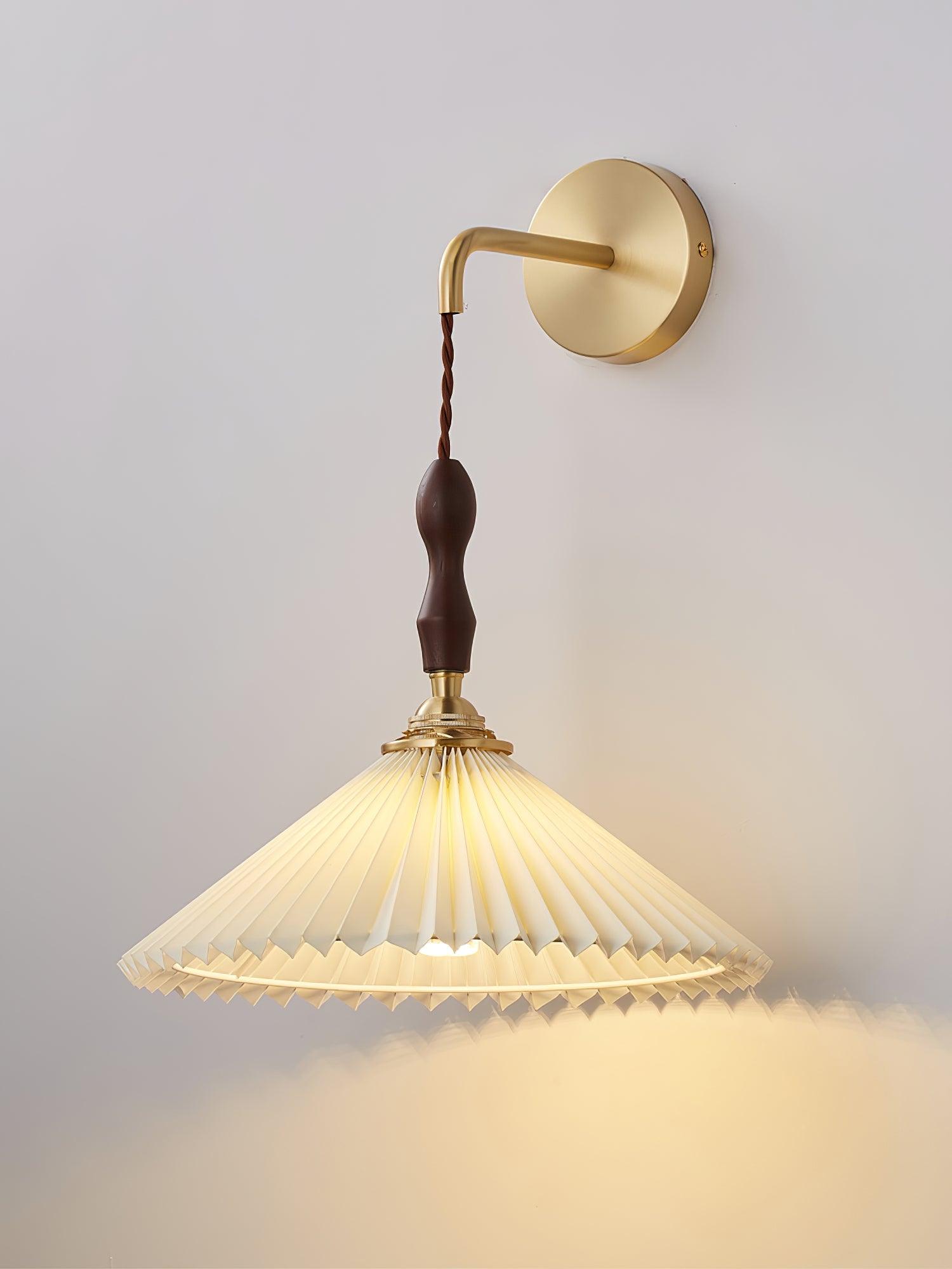 Mordan Premium Elegance Pleated Walnut Wooden Wall Lamp-Neutral Decor