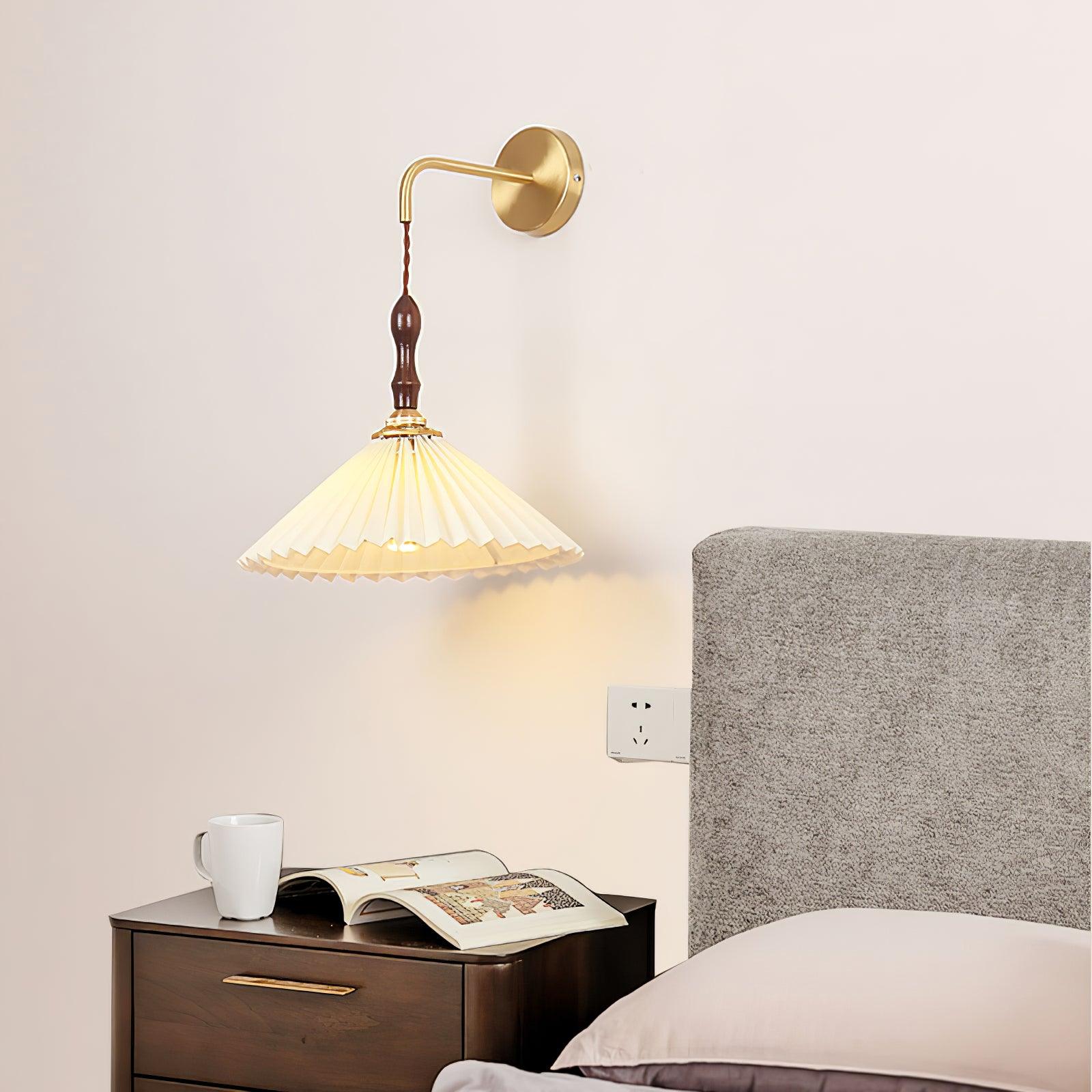 Mordan Premium Elegance Pleated Walnut Wooden Wall Lamp-Neutral Decor