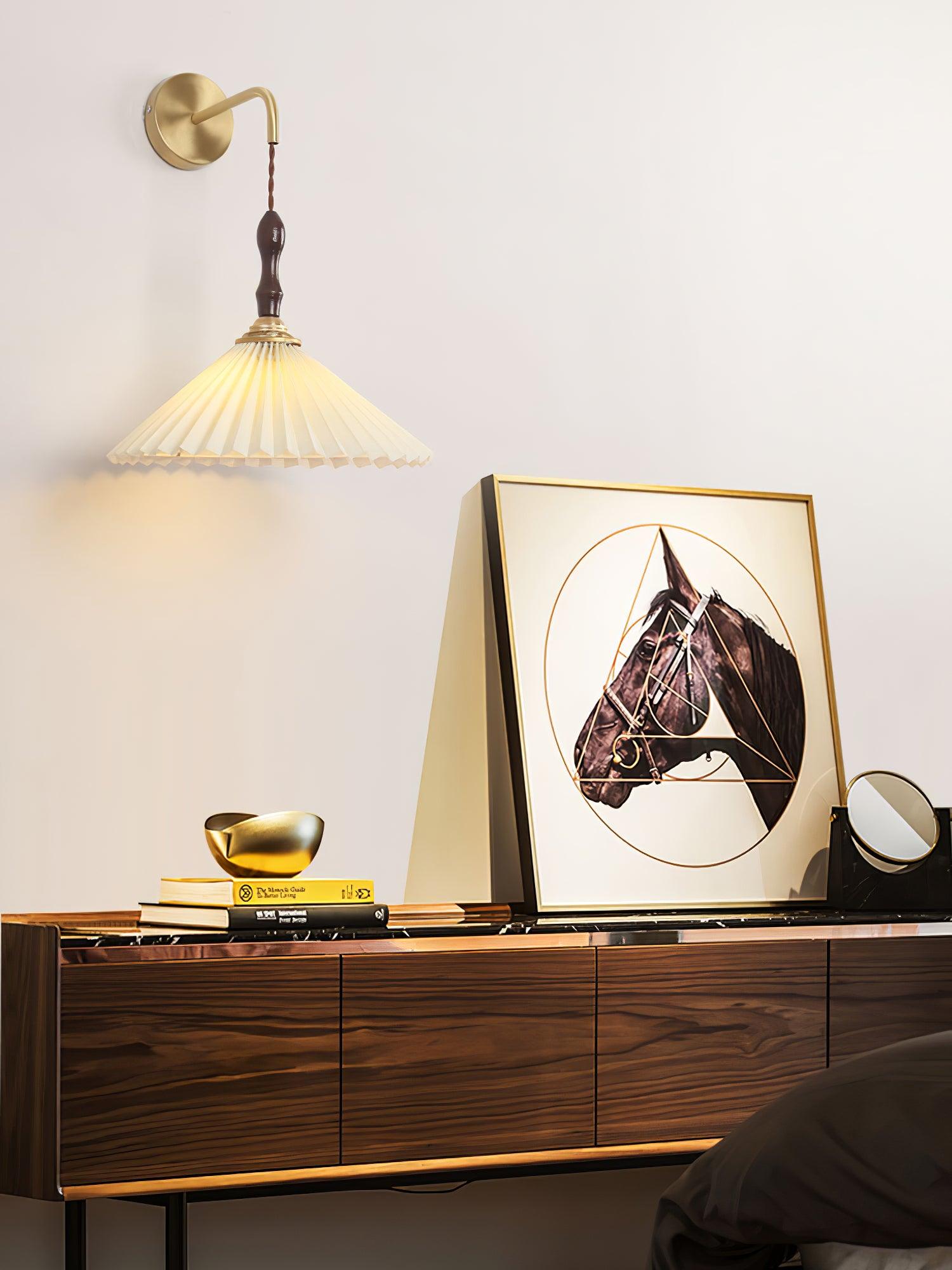 Mordan Premium Elegance Pleated Walnut Wooden Wall Lamp-Neutral Decor