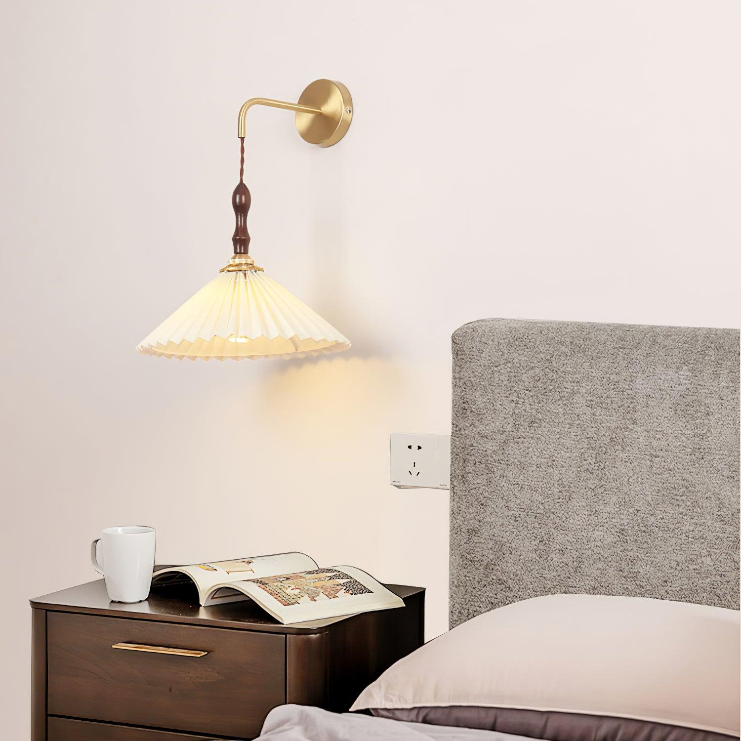 Mordan Premium Elegance Pleated Walnut Wooden Wall Lamp-Neutral Decor