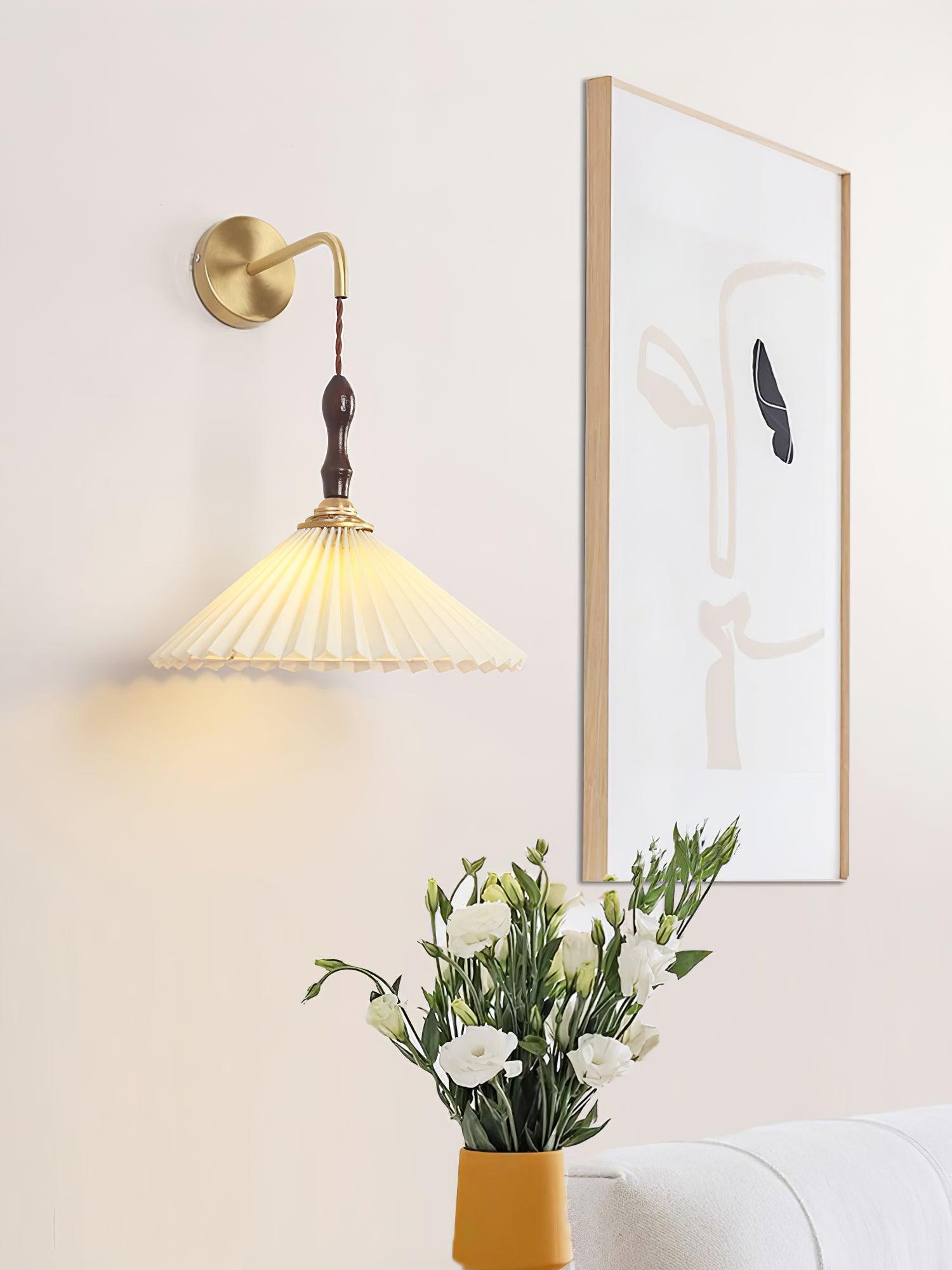 Mordan Premium Elegance Pleated Walnut Wooden Wall Lamp-Neutral Decor