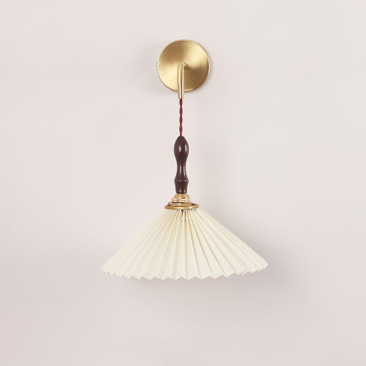 Mordan Premium Elegance Pleated Walnut Wooden Wall Lamp-Neutral Decor