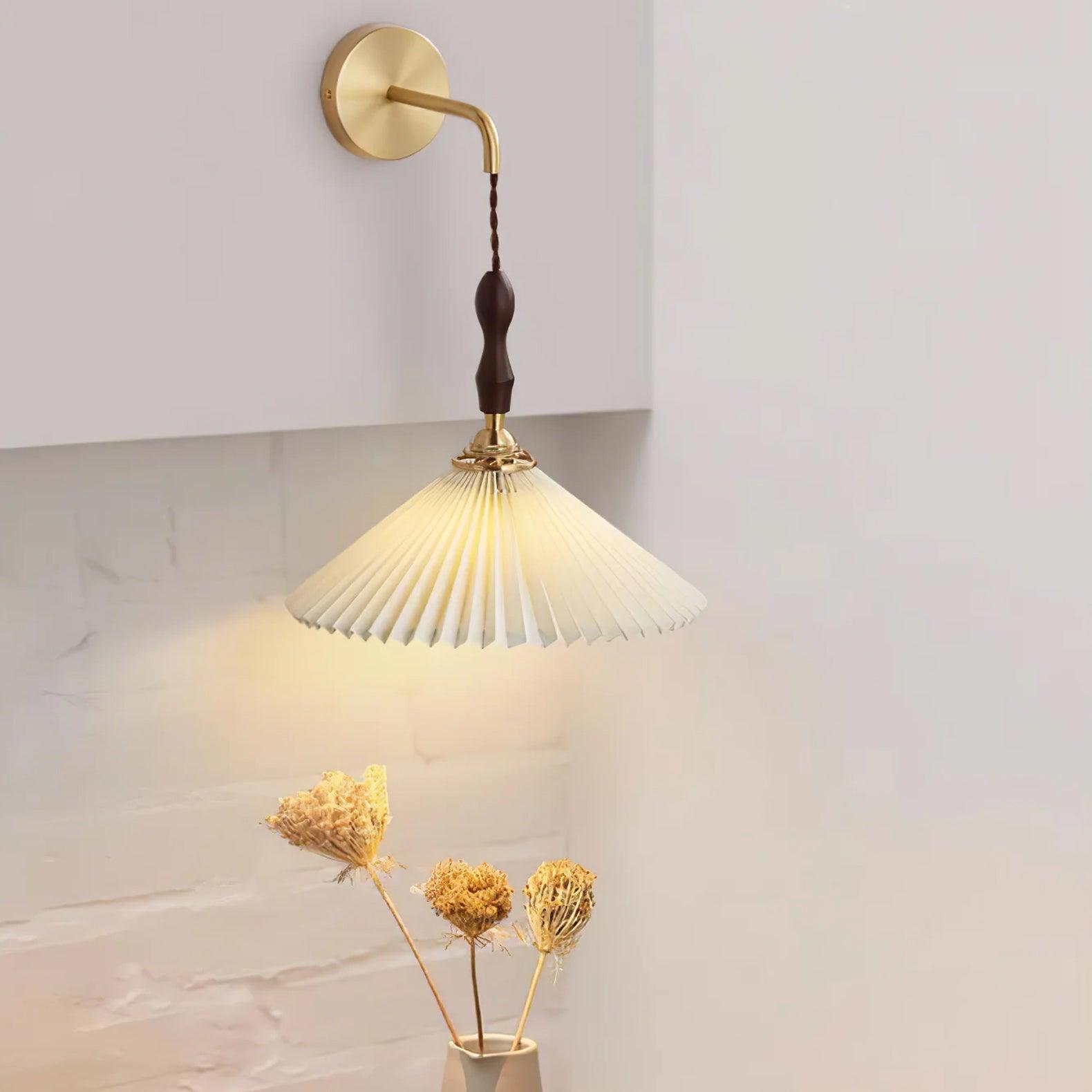 Mordan Premium Elegance Pleated Walnut Wooden Wall Lamp-Neutral Decor