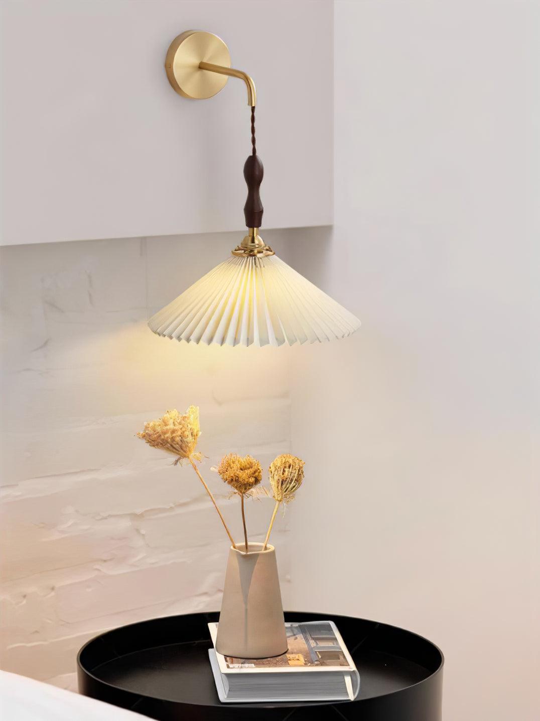Mordan Premium Elegance Pleated Walnut Wooden Wall Lamp-Neutral Decor