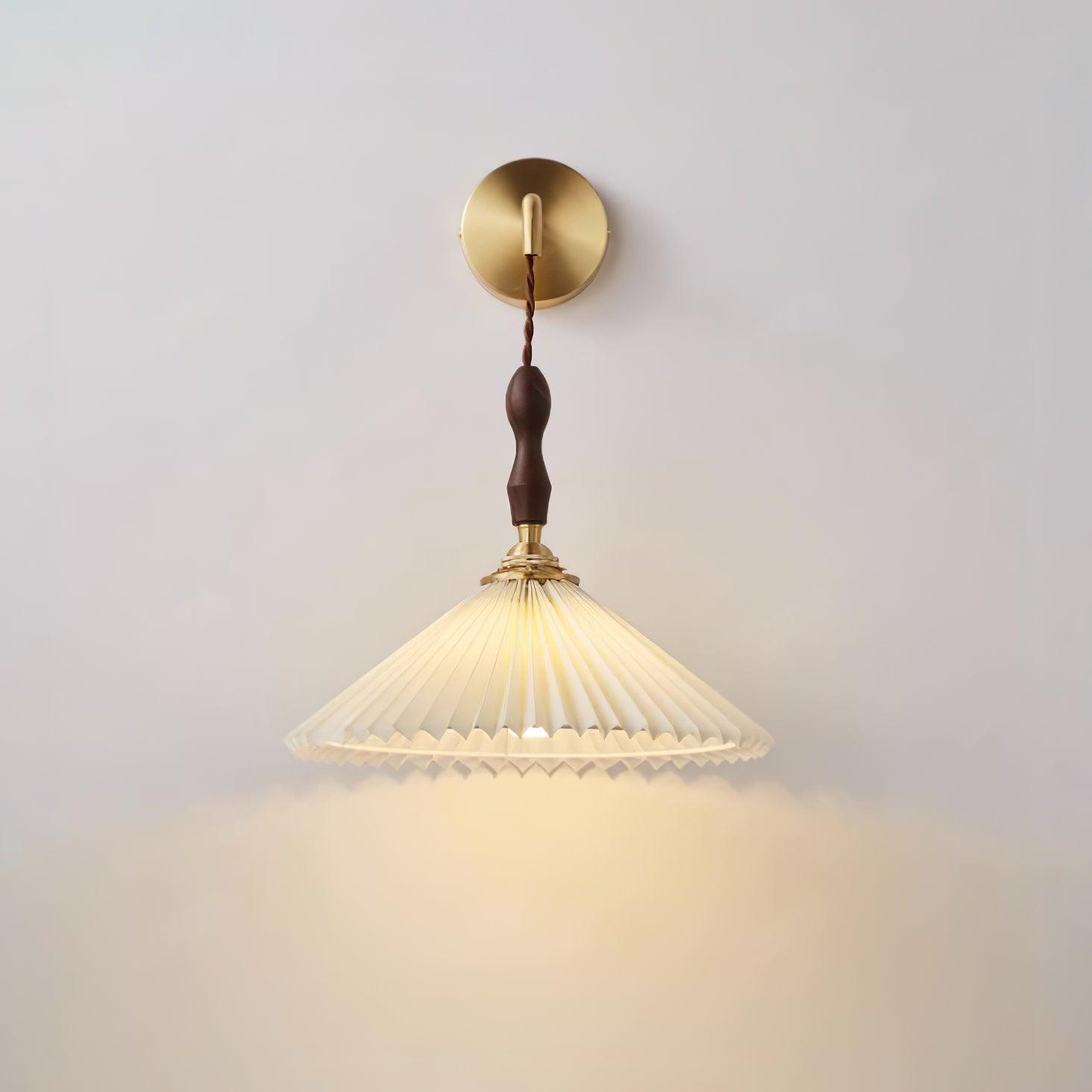 Mordan Premium Elegance Pleated Walnut Wooden Wall Lamp-Neutral Decor