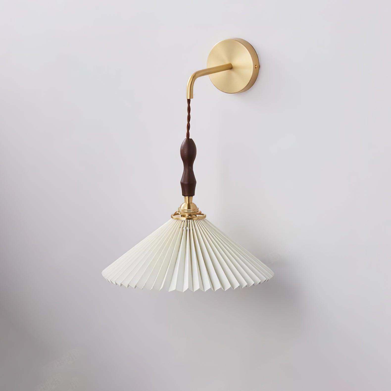 Mordan Premium Elegance Pleated Walnut Wooden Wall Lamp-Neutral Decor