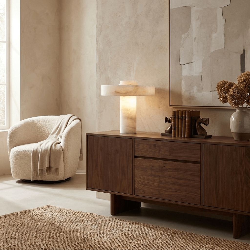 Plinth Alabaster Table Lamp-Neutral Decor