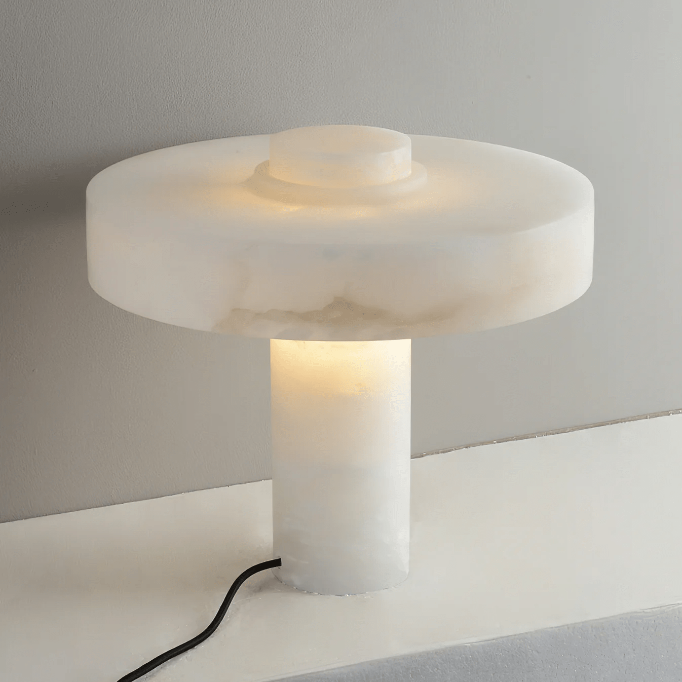 Plinth Alabaster Table Lamp-Neutral Decor