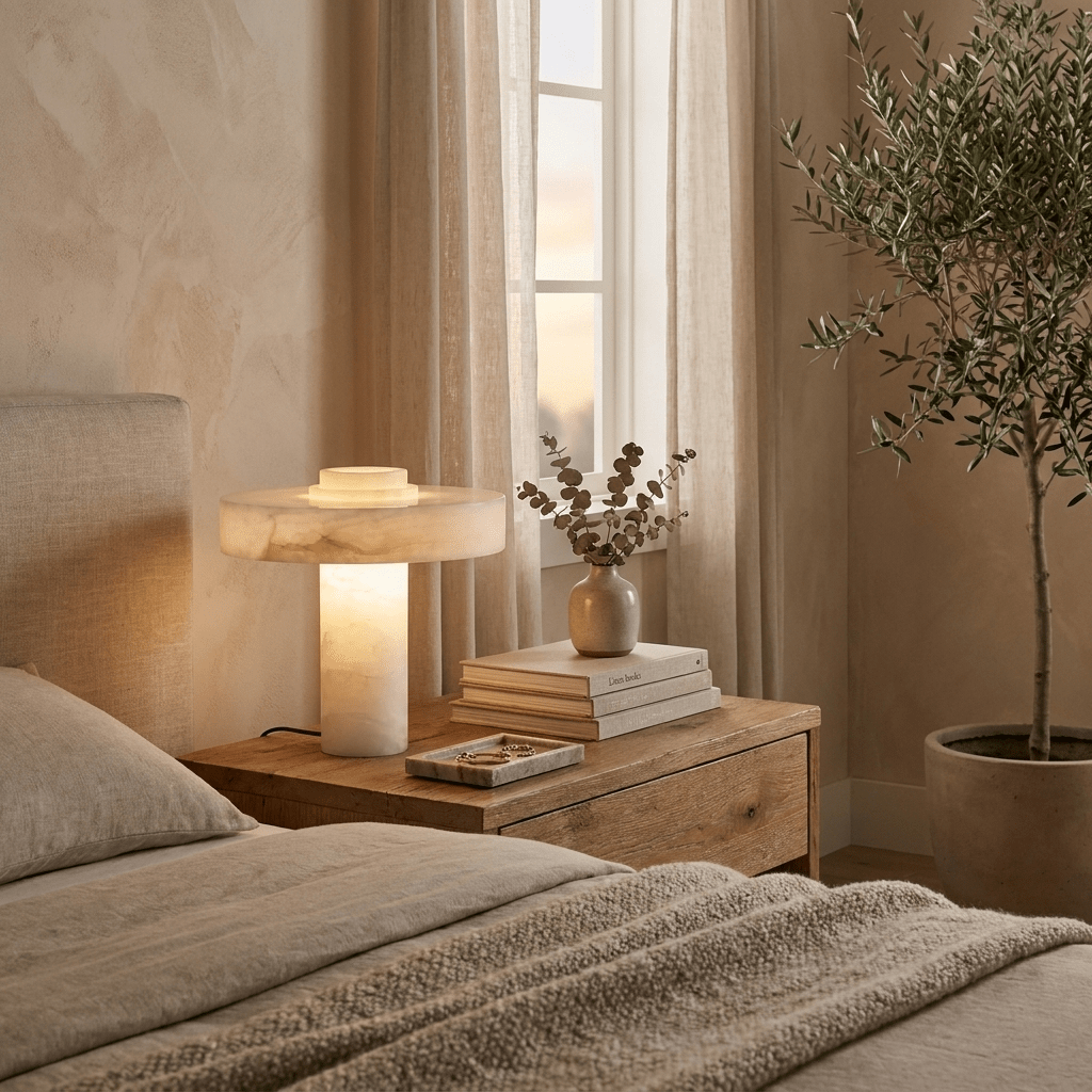 Plinth Alabaster Table Lamp-Neutral Decor