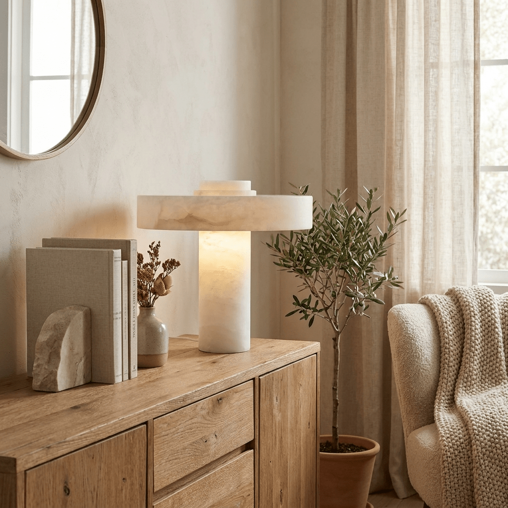 Plinth Alabaster Table Lamp-Neutral Decor
