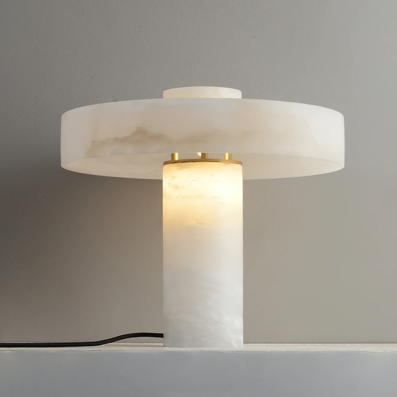 Plinth Alabaster Table Lamp-Neutral Decor