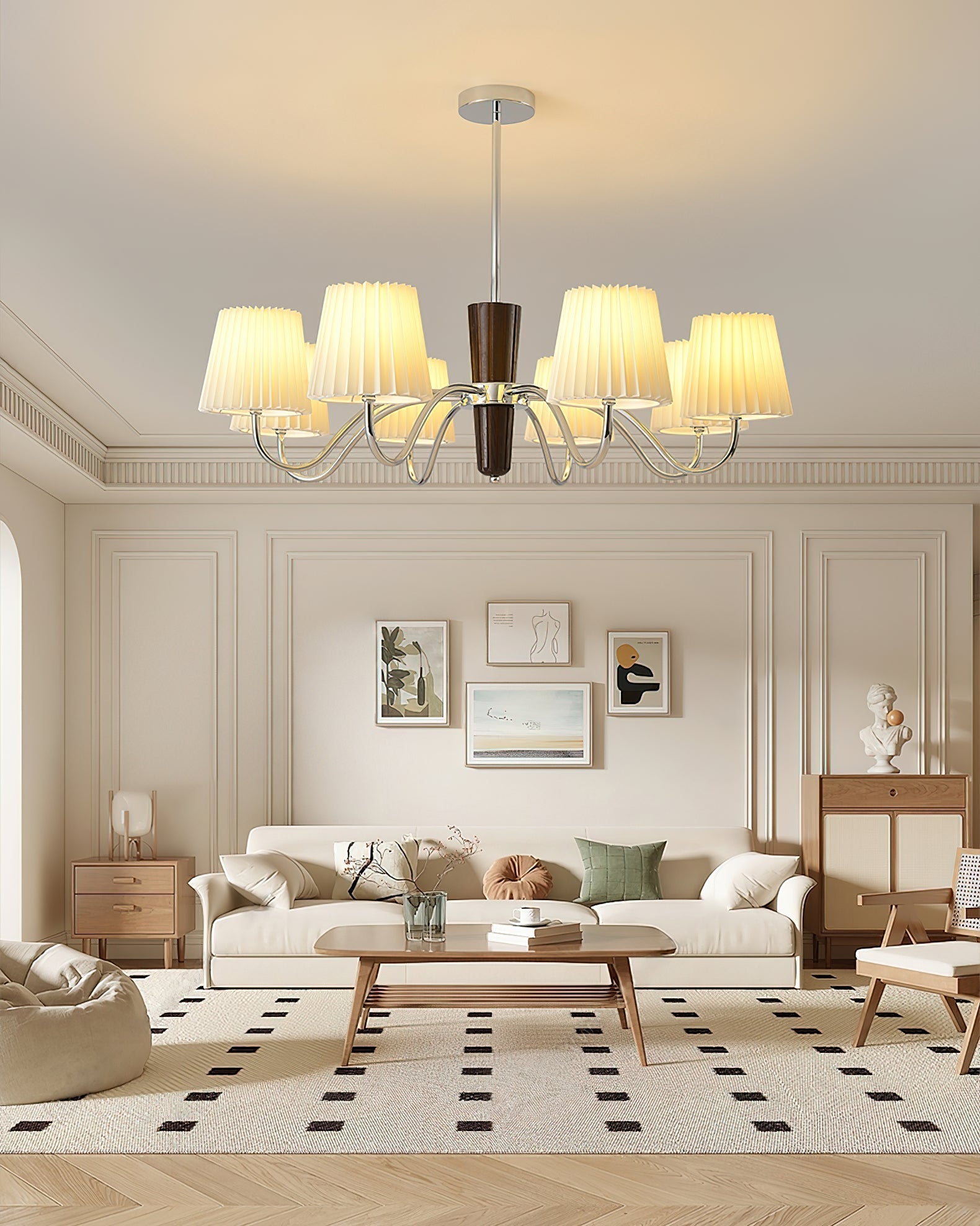 Aurora Chandelier Pleated Fabric Classic-Neutral Decor