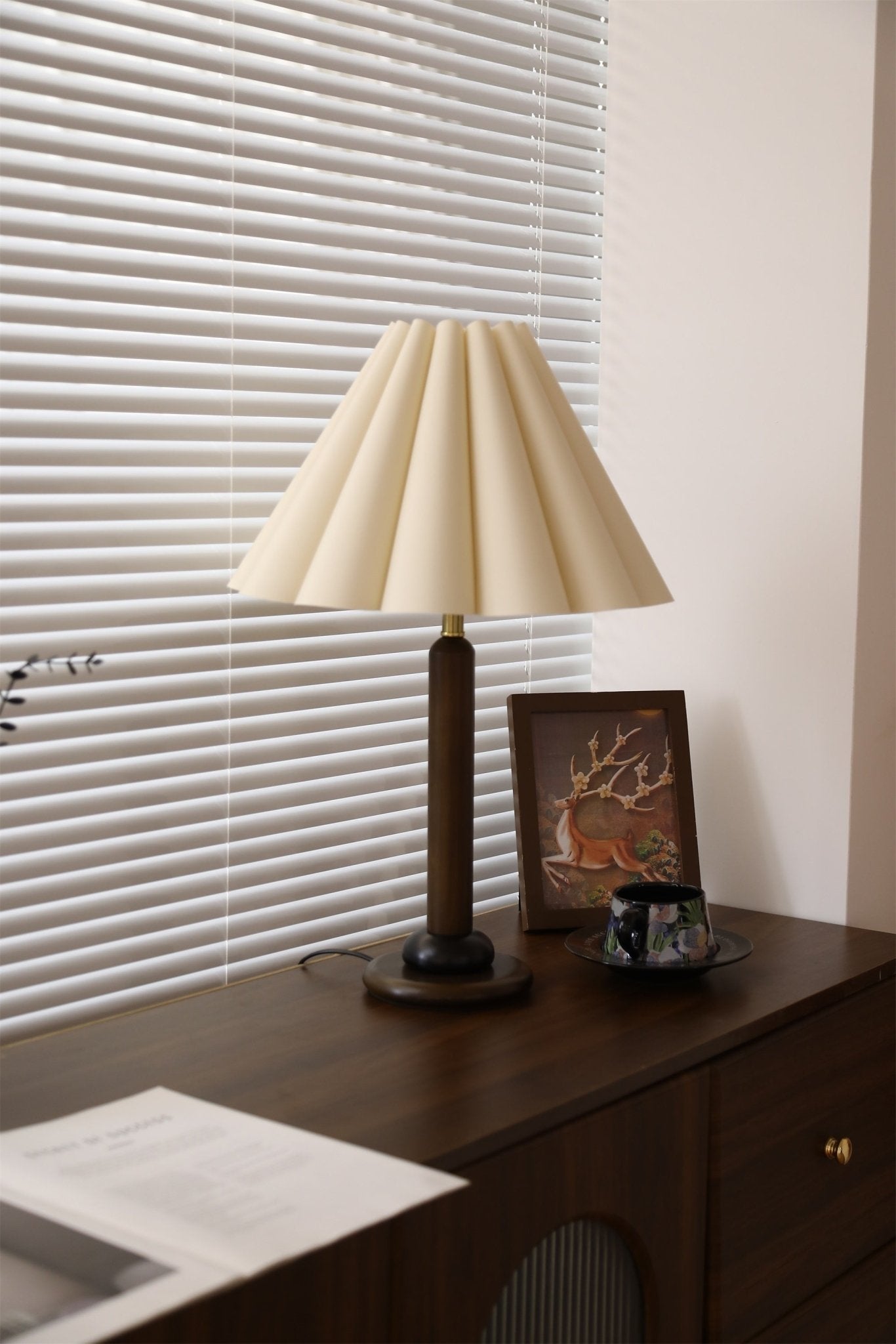 Plisse Pleated Wood Table Lamp-Neutral Decor