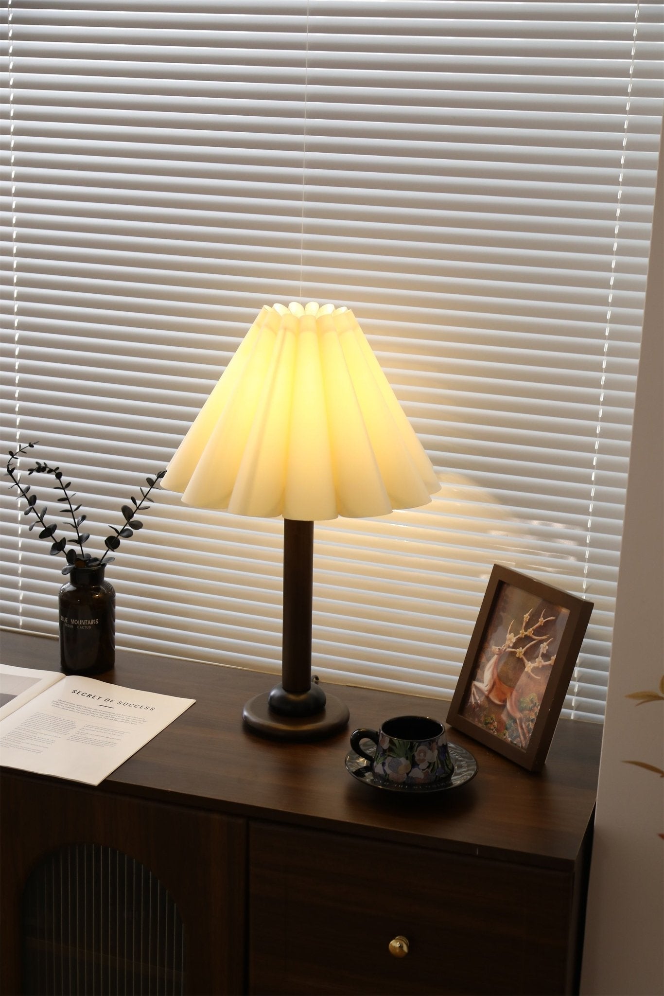 Plisse Pleated Wood Table Lamp-Neutral Decor