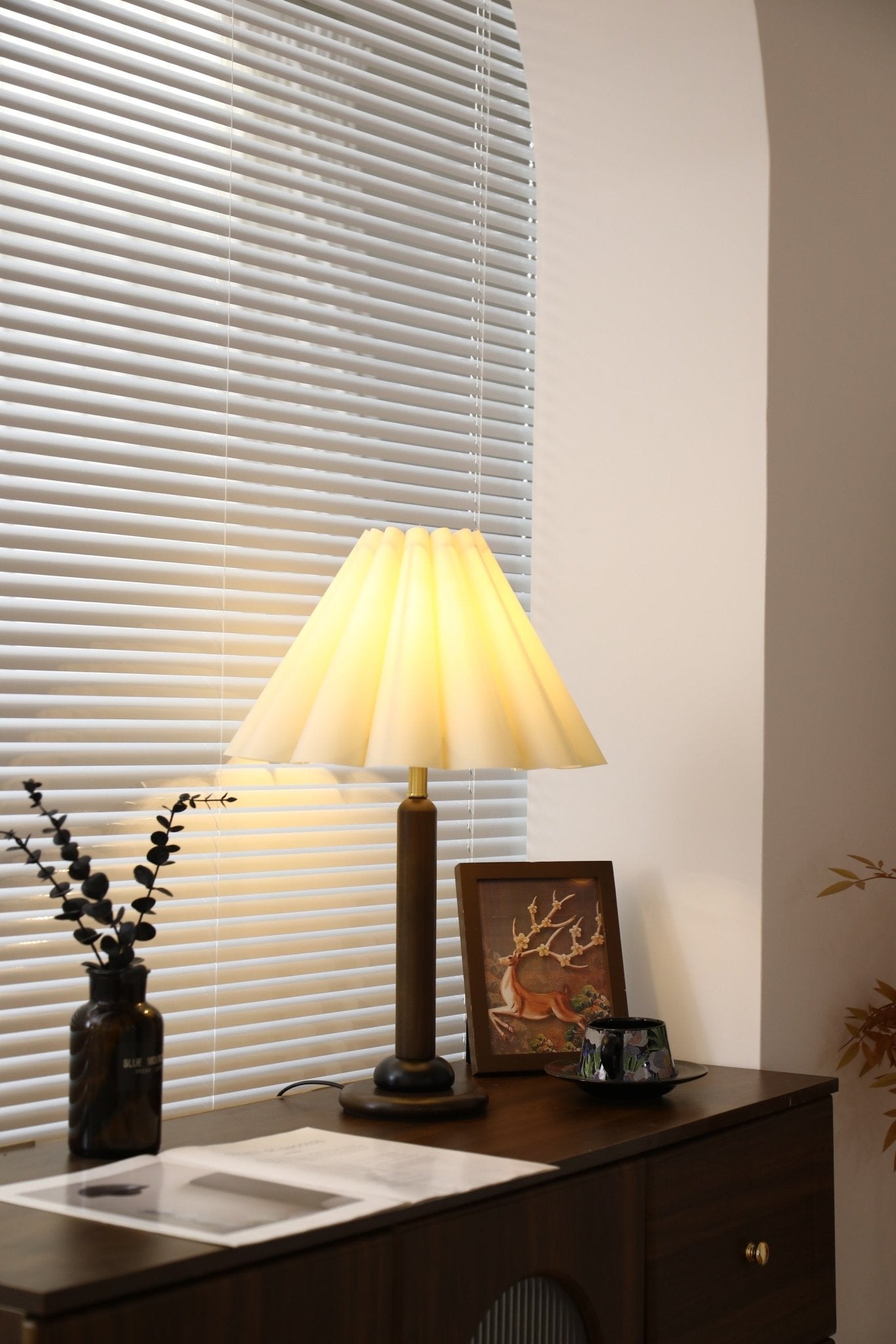 Plisse Pleated Wood Table Lamp-Neutral Decor