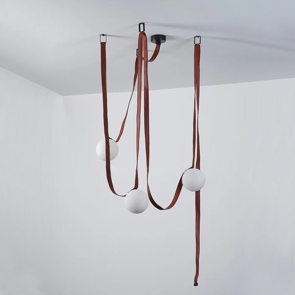 Lustra Pendant Lamp Leather Belt Glass-Neutral Decor